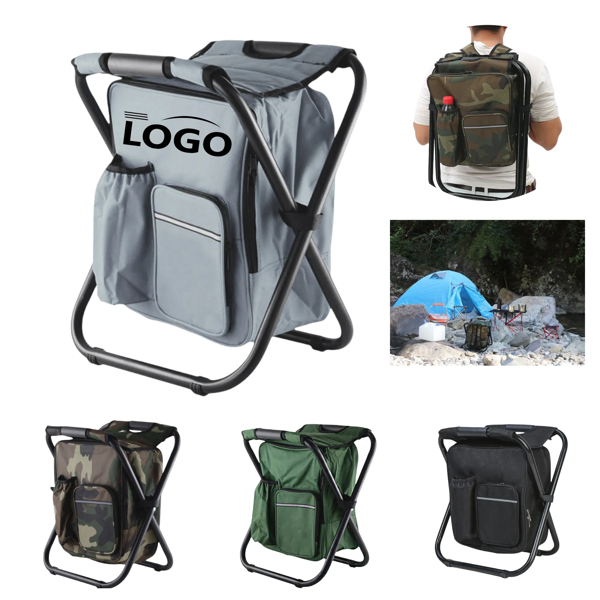 3 In 1 Portable Backpack Camping Chair with Cooler Insulated