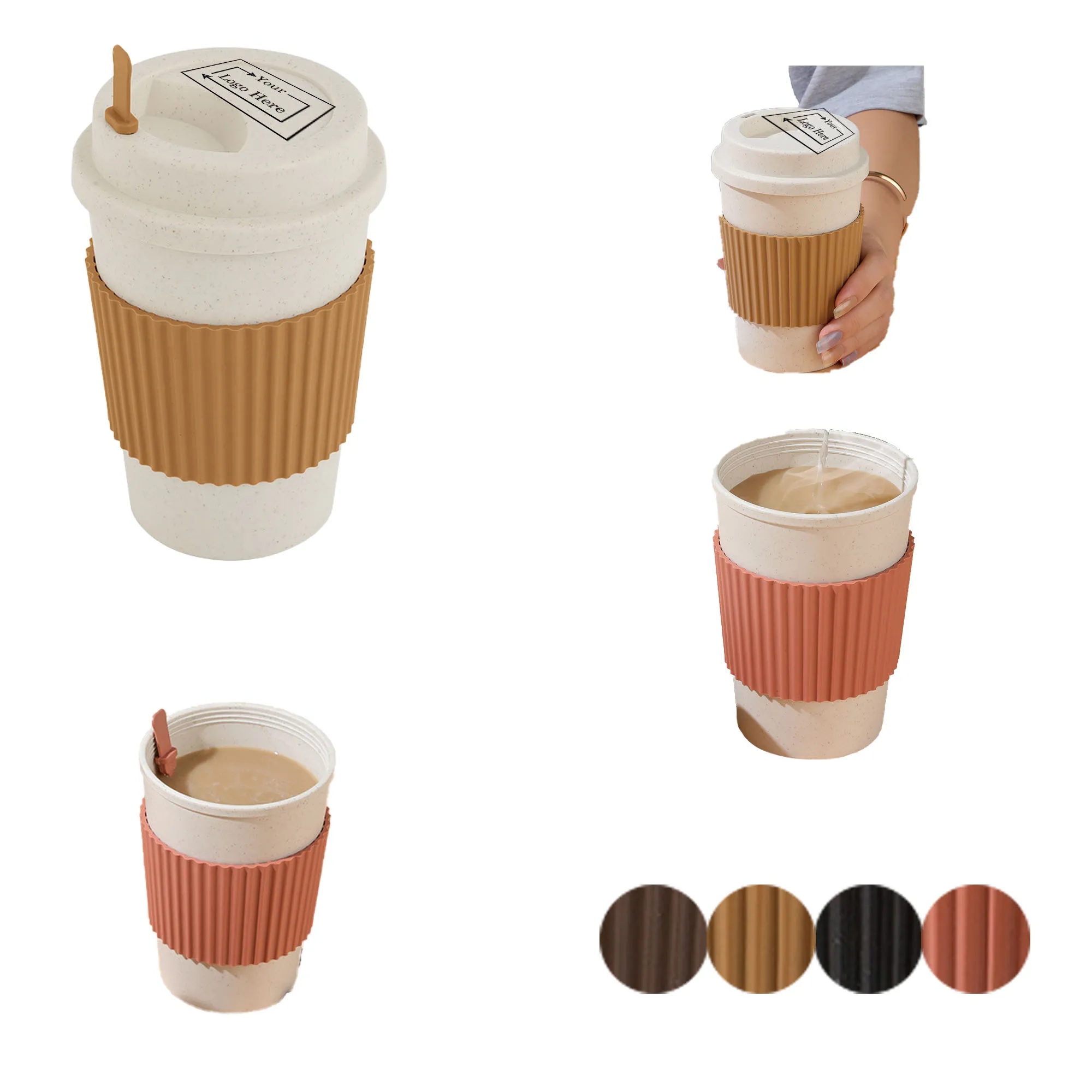 16oz Wheat Straw Coffee Cup With Plastic Sleeve 3
