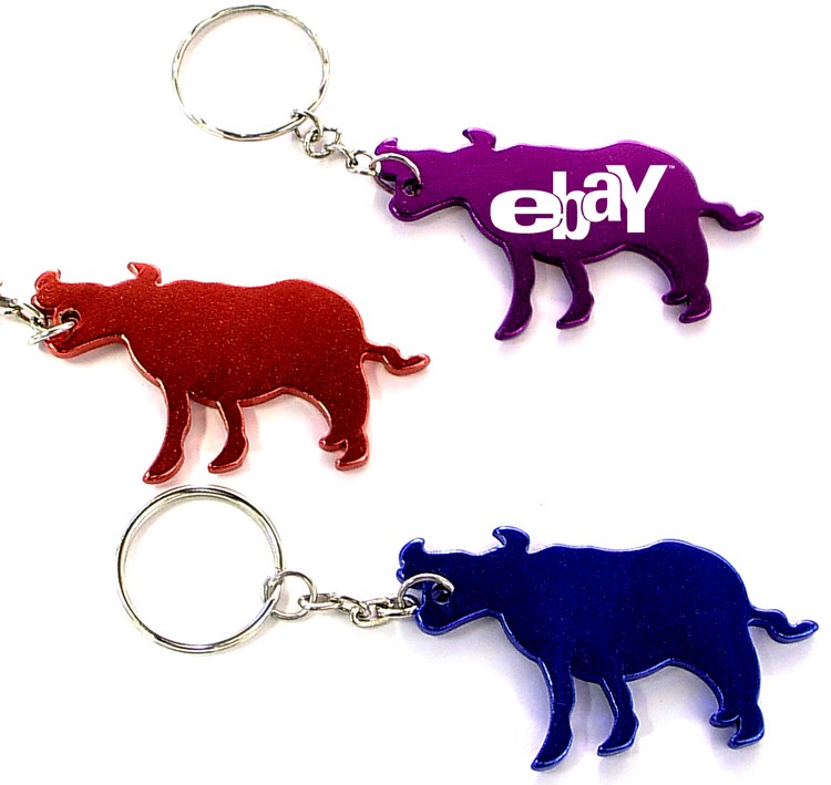 Cow / Bull shape bottle opener with key chain.
