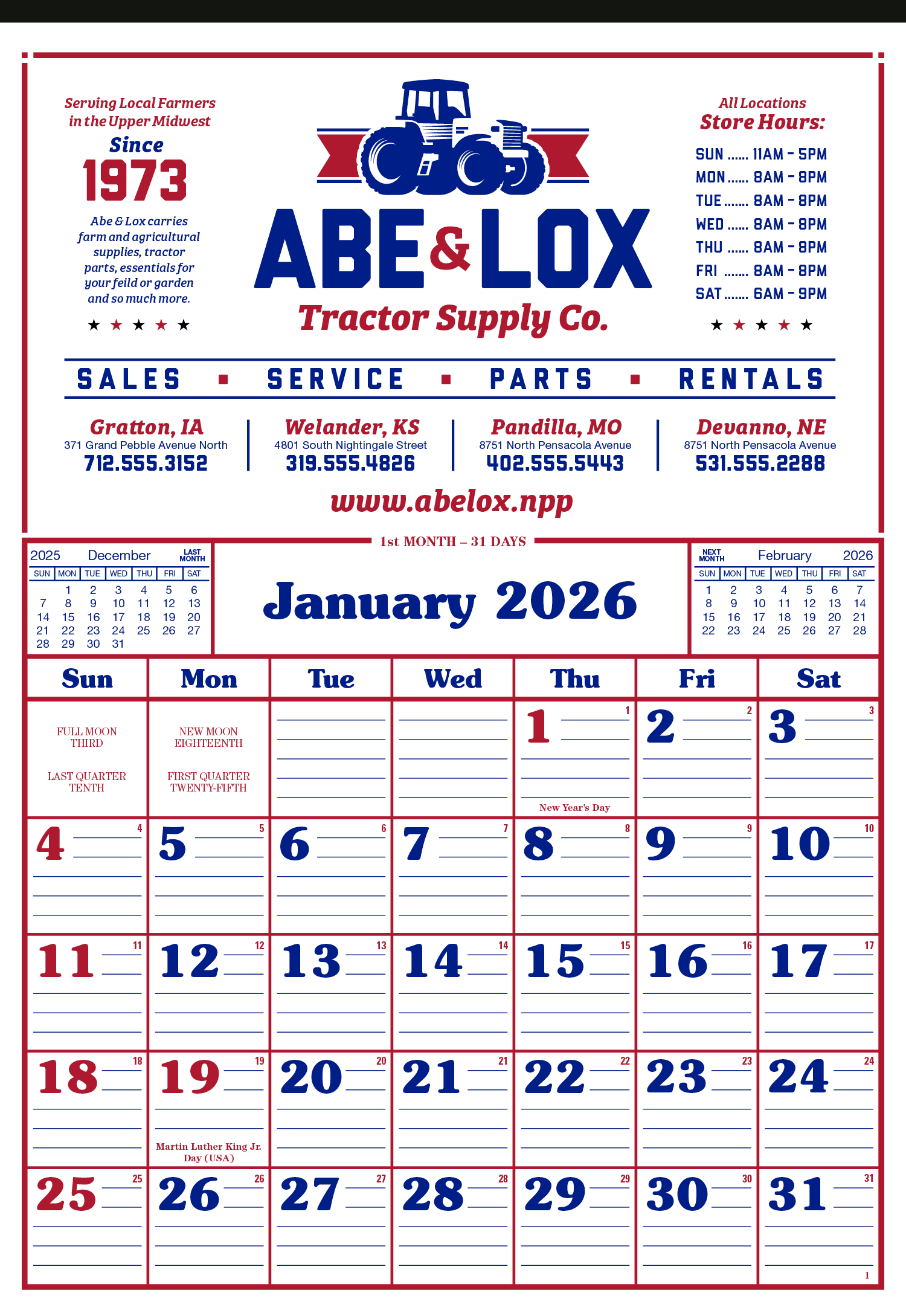 Skinner & Kennedy® Commercial 12-Sheet Calendar 1