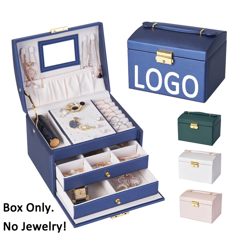 Custom 3-Layer PU Jewelry Organizer Box with Mirror / Hook 5