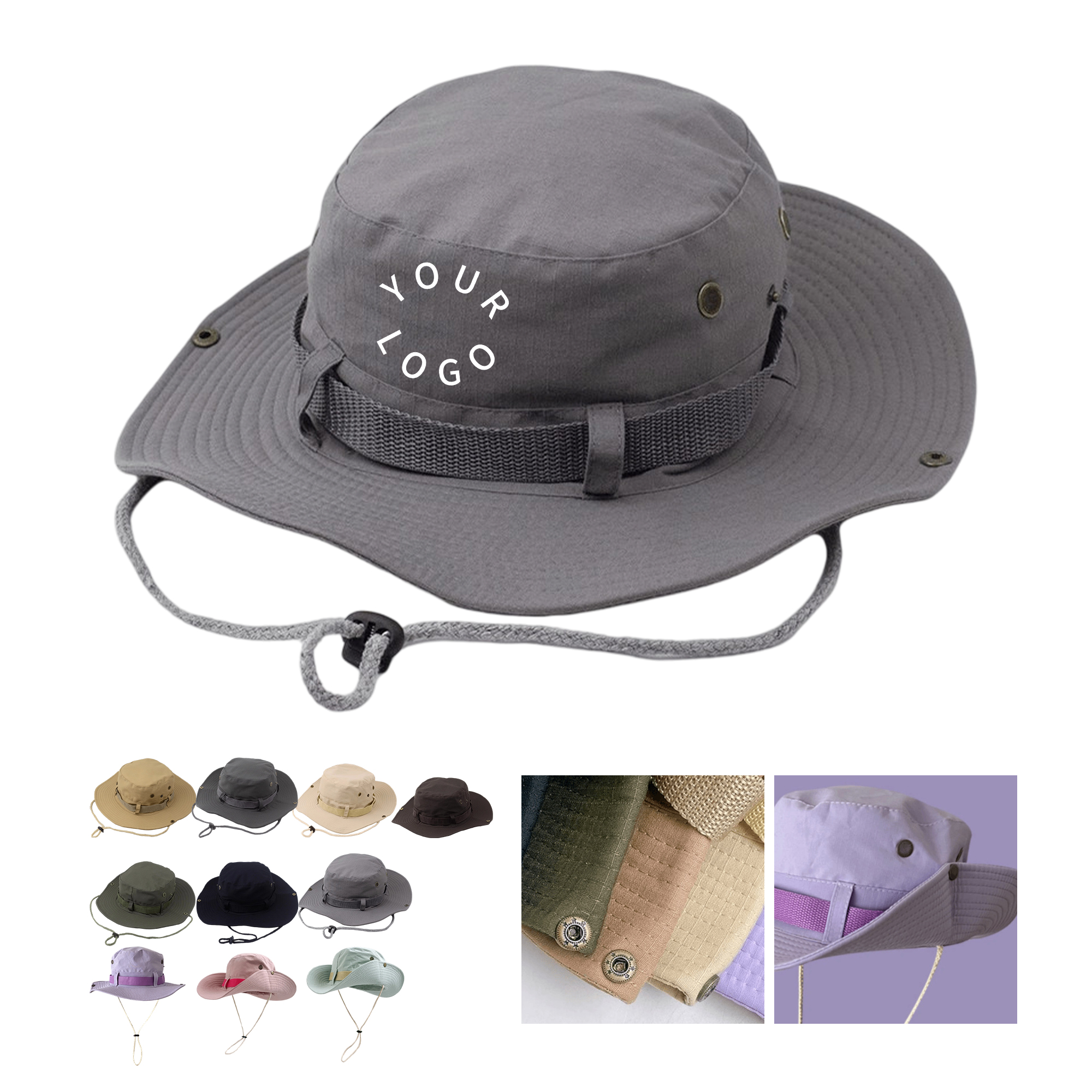 Polyester Wide Brim Fisherman Hat With Ventilation Eyelets 13