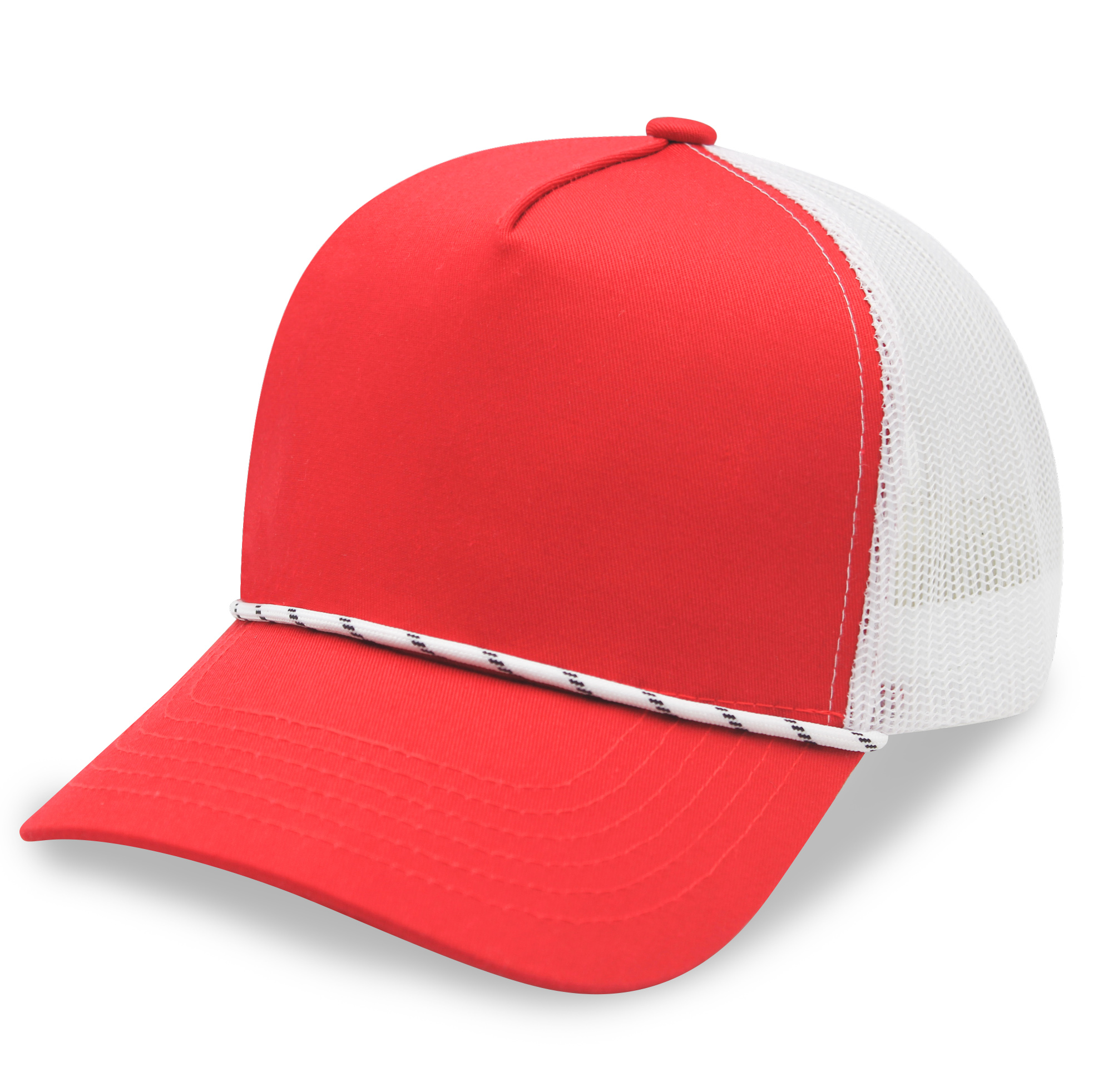 5 Panel High Profile Curved Visor Trucker Cap w/Rope