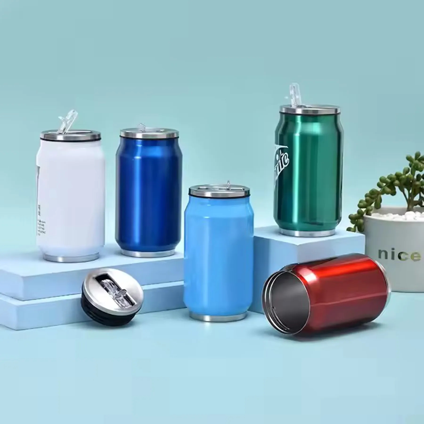 12 Oz. Cola Can Vacuum Water Bottle with Flip Lid and Straw 5