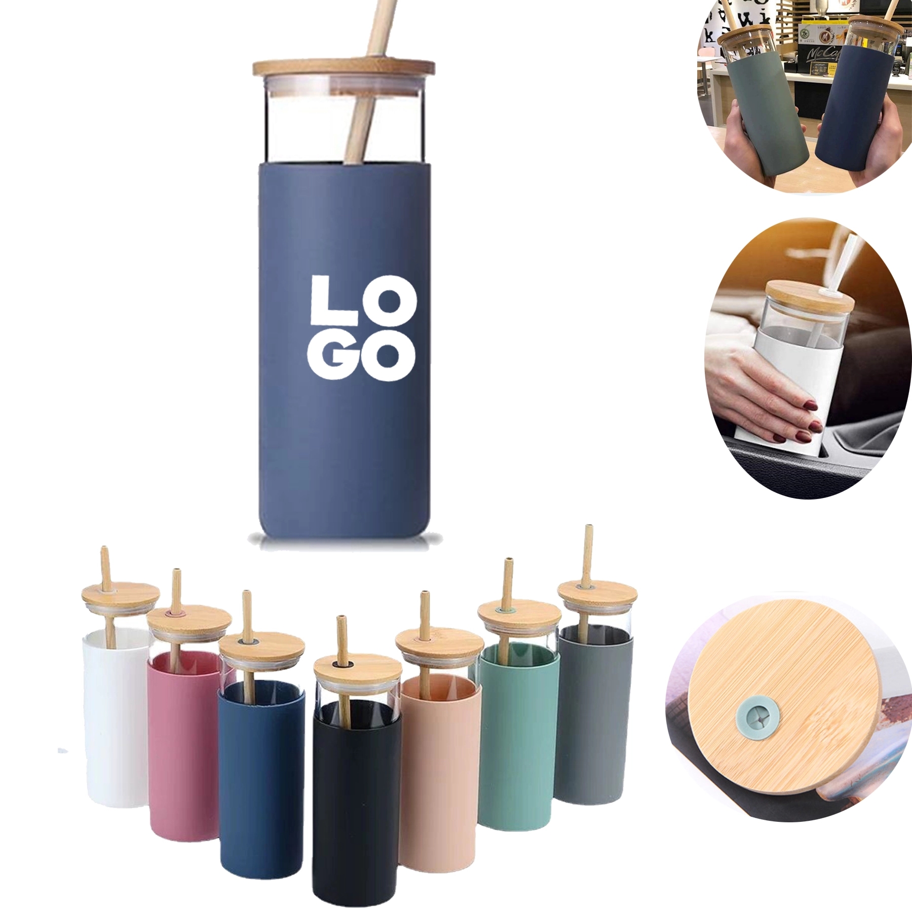 16oz Glass Tumbler With Bamboo Lid & Straw 3