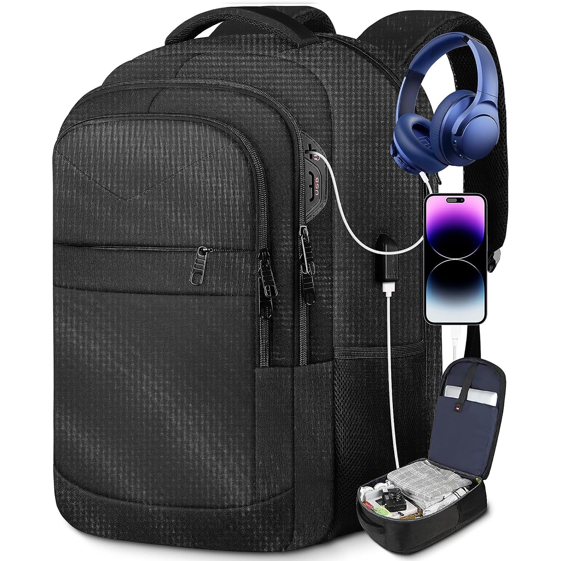Large Waterproof Laptop Backpack With USB 4