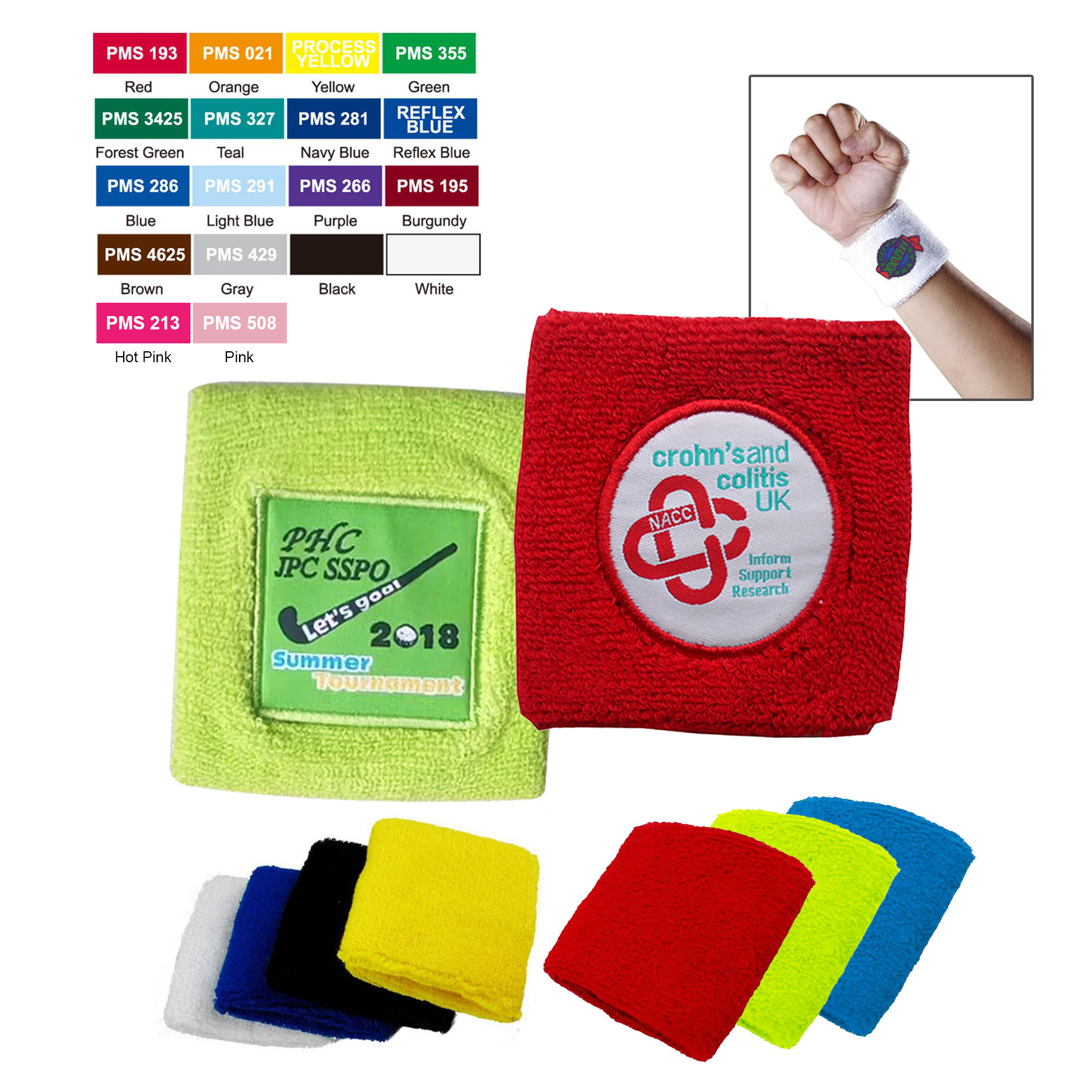 Free Shipping Soft cotton/polyester Terry Cloth Sport Wristbands ( Sewn Applique ), custom sports ball with logo imprint 6