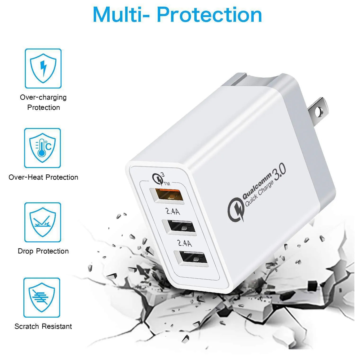 3 Port 30W Fast Charge Wall Charger 6