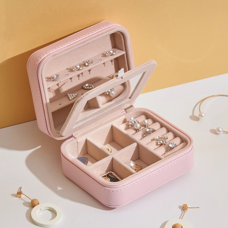 Portable Travel 2-Layer Jewelry Organizer Box with Mirror 6