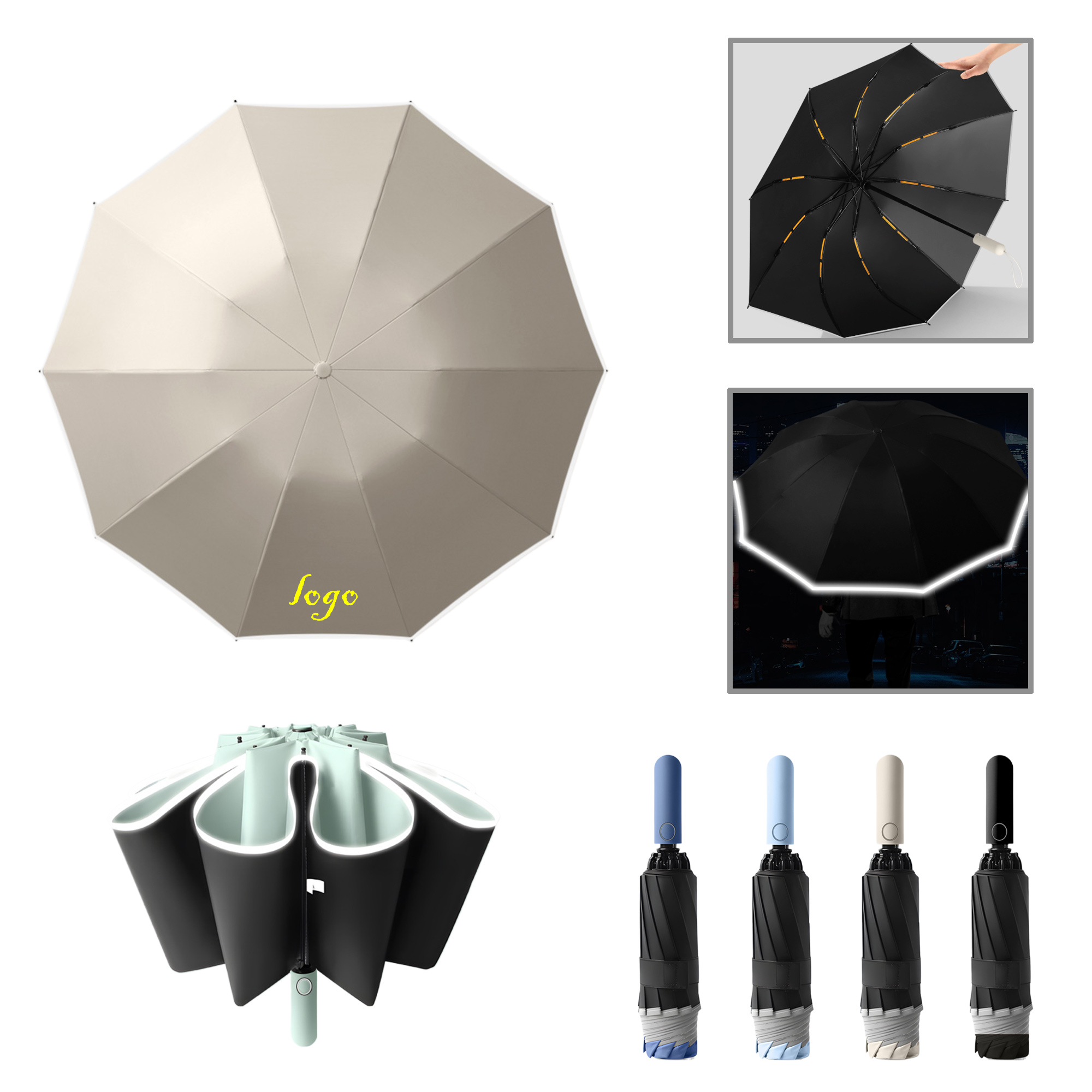 MOQ15 Reflective 20-Rib Auto-Open Compact Umbrella 6