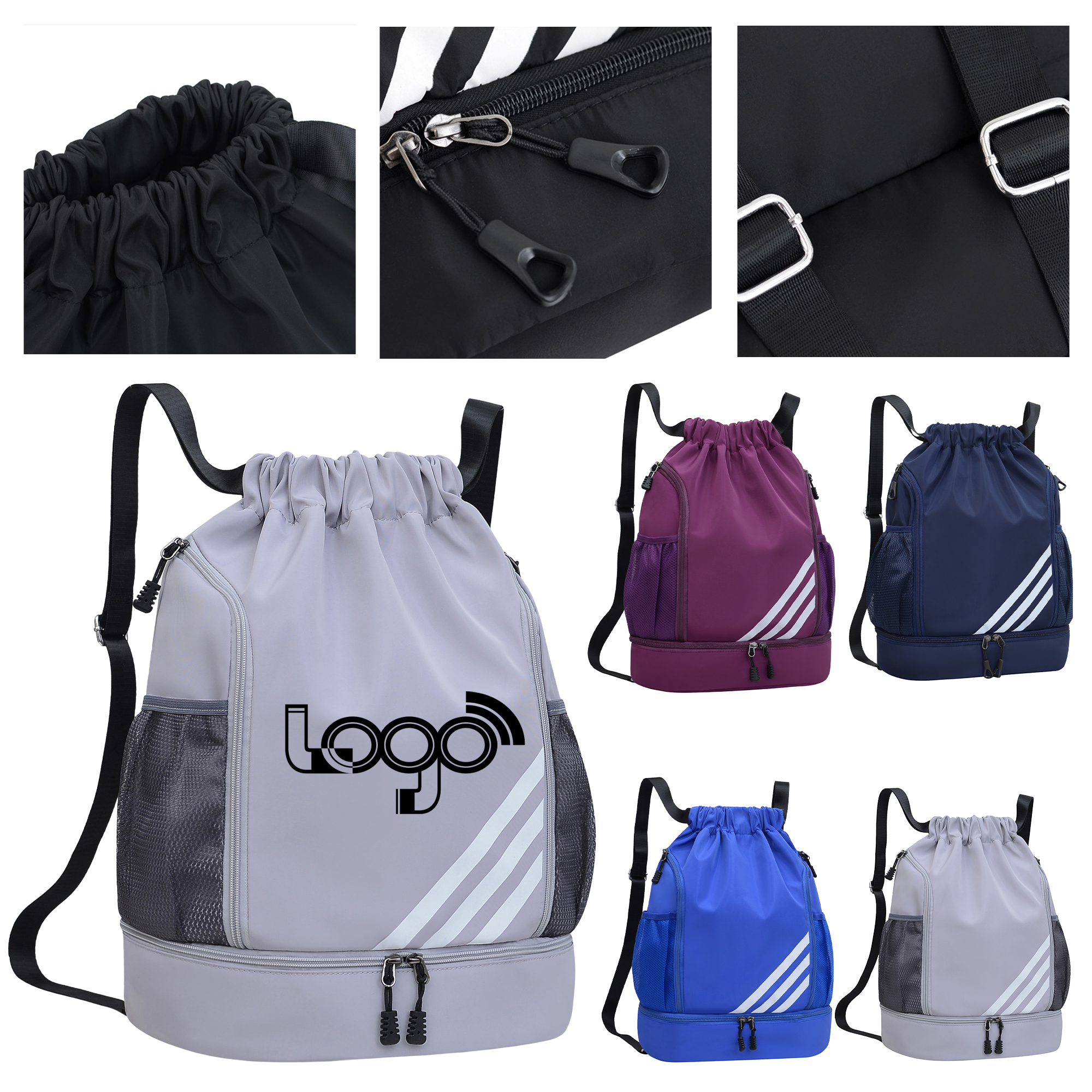 Nylon Drawstring Backpack with Shoe Compartment 2