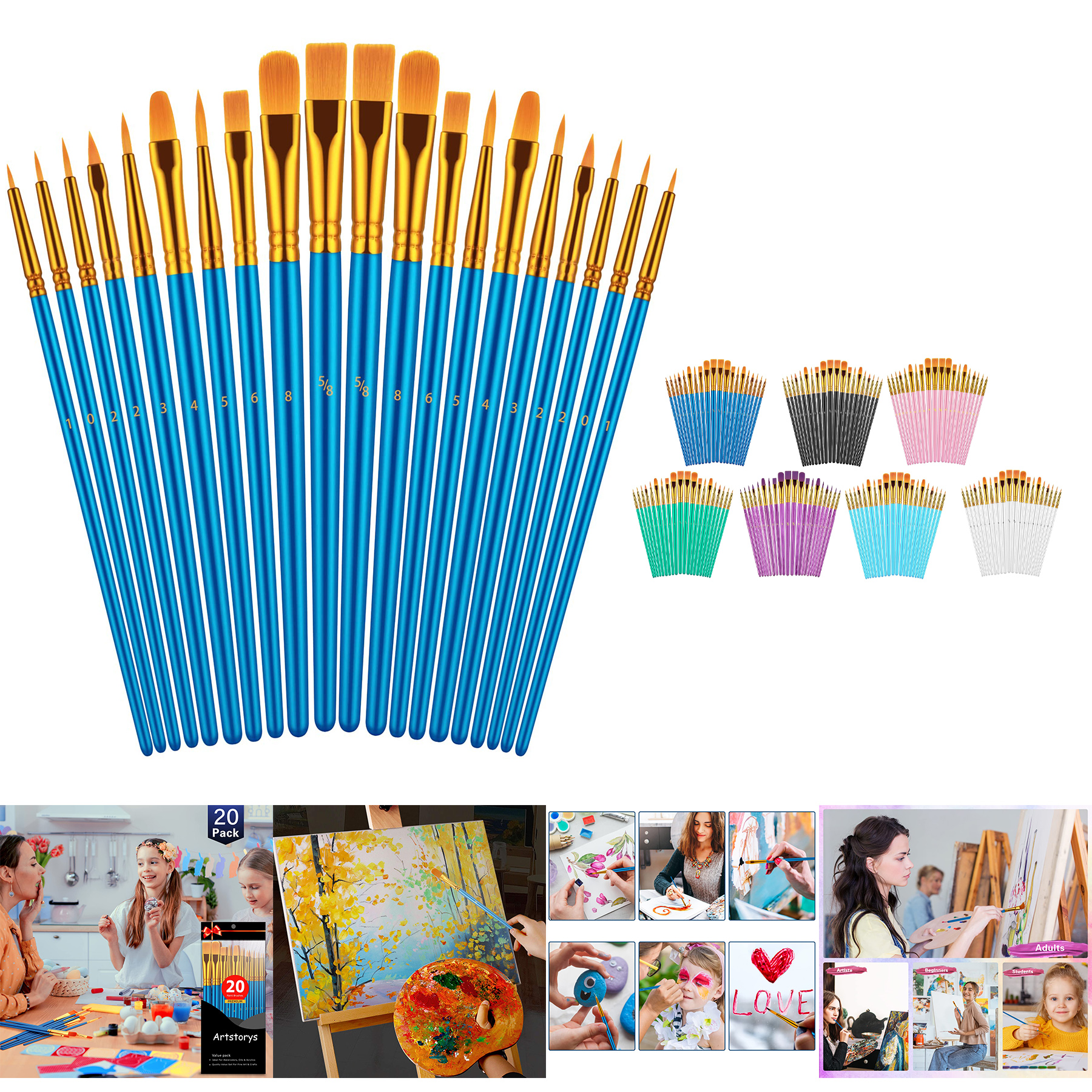 20 Pcs Paint Brushes Set 2