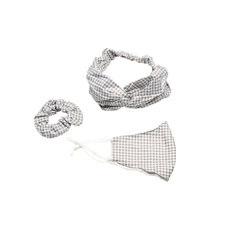 3-Piece Fashion Facemask - Headband Scrunchie Gray & White 1