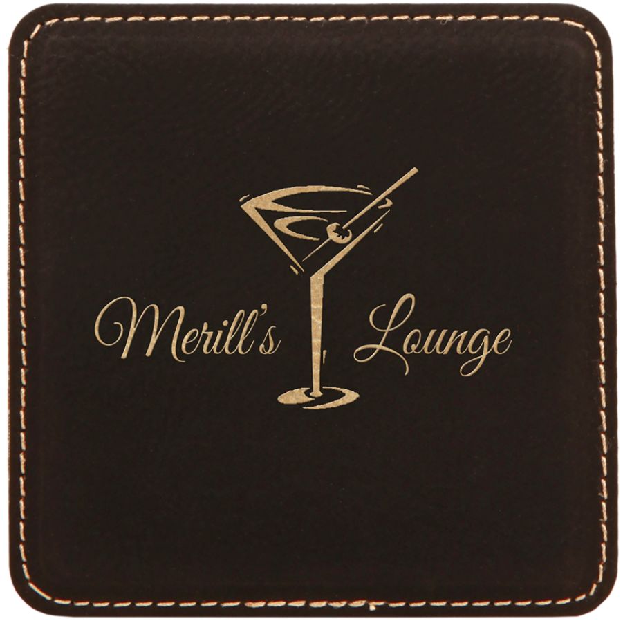 Black Leatherette Individual Square Coaster 2
