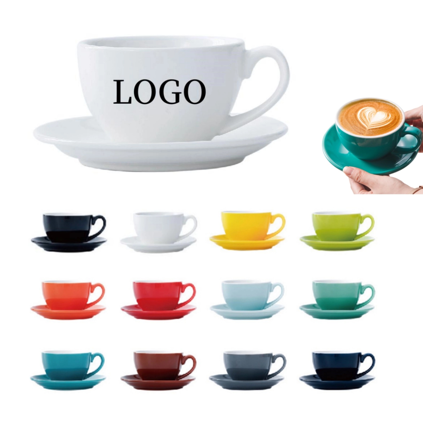 8.4 Oz Ceramic Coffee Cup with Saucer