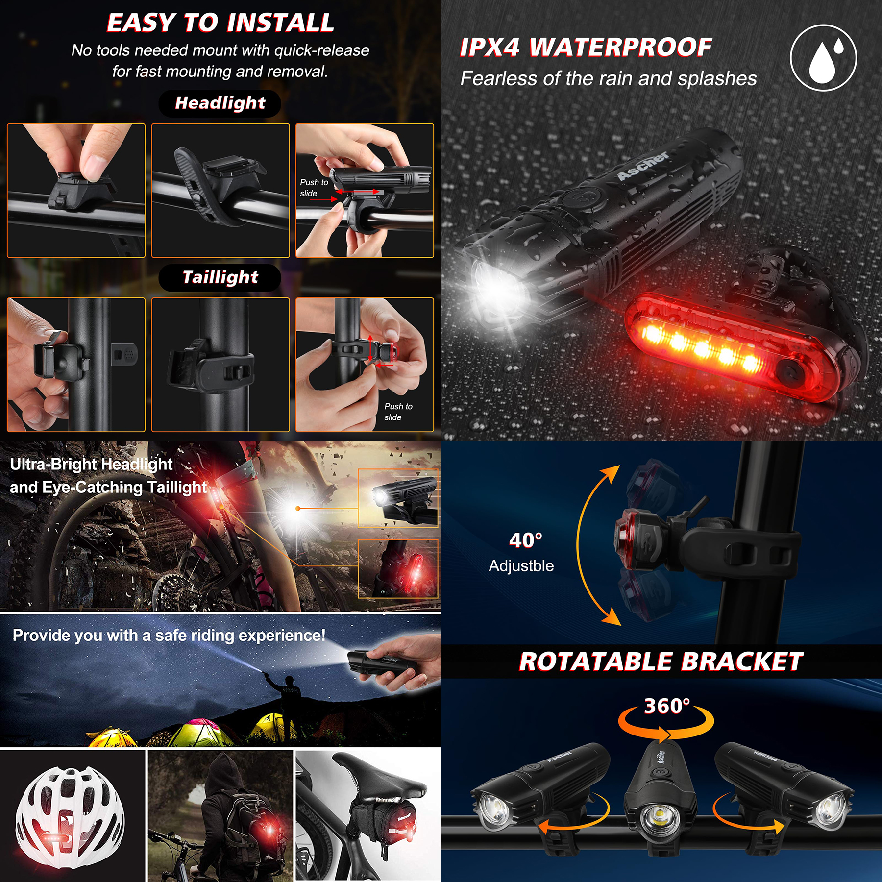 Ultra Bright USB Rechargeable Bike Light Set 2