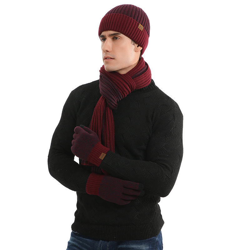 Unisex Winter Knitted Beanie Hat Scarf Touchscreen Gloves Set 17