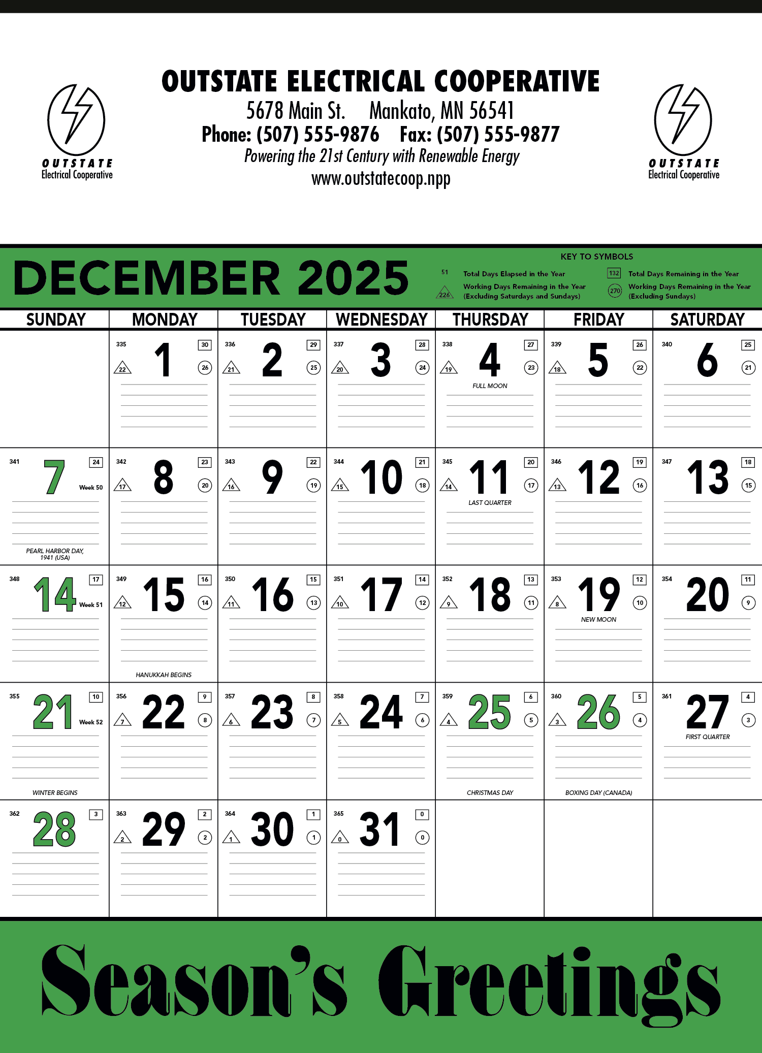 Triumph® Calendars Green & Black Contractor Memo Calendar 7