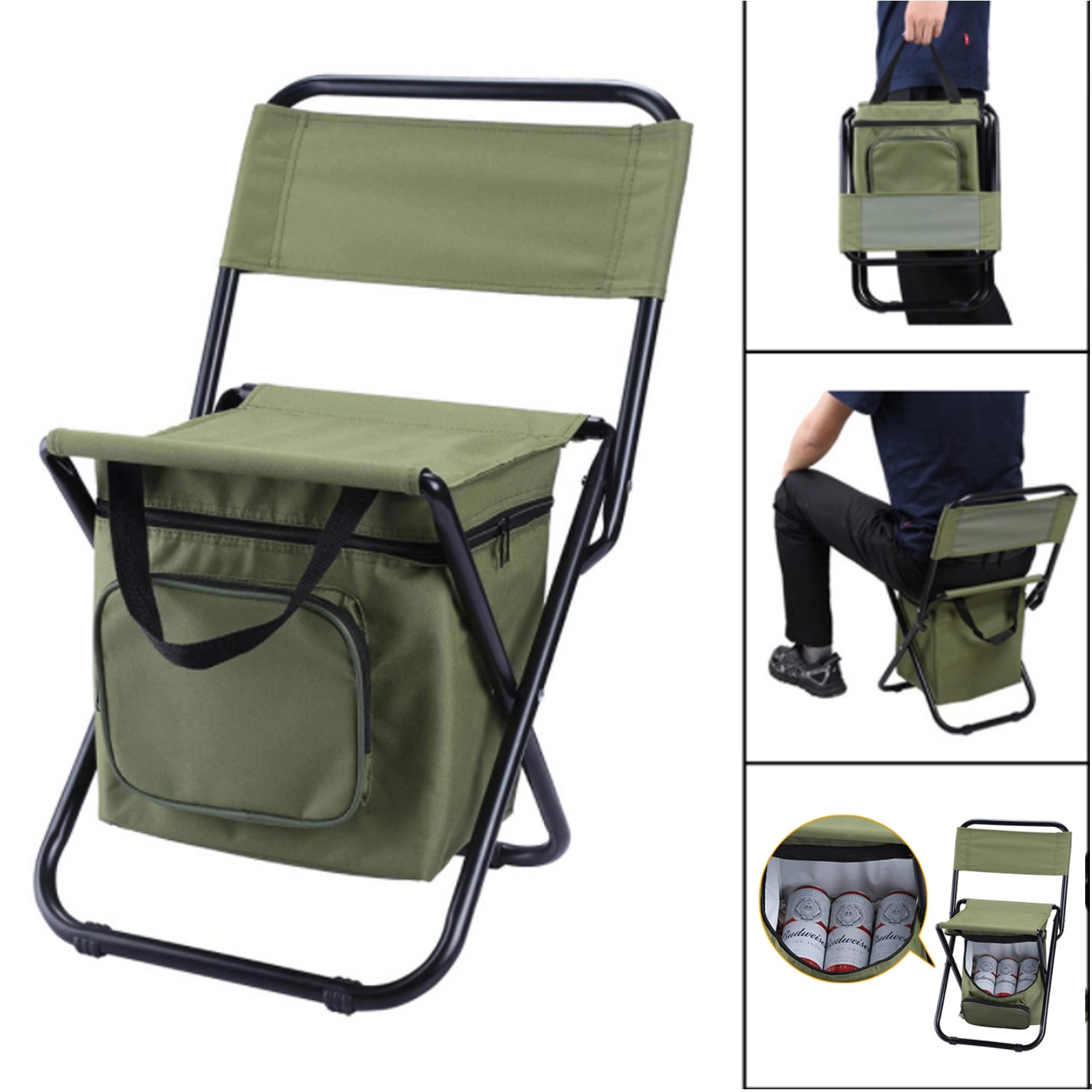 Outdoor Portable Backrest Collapsible Chair with Cooler Bag 4