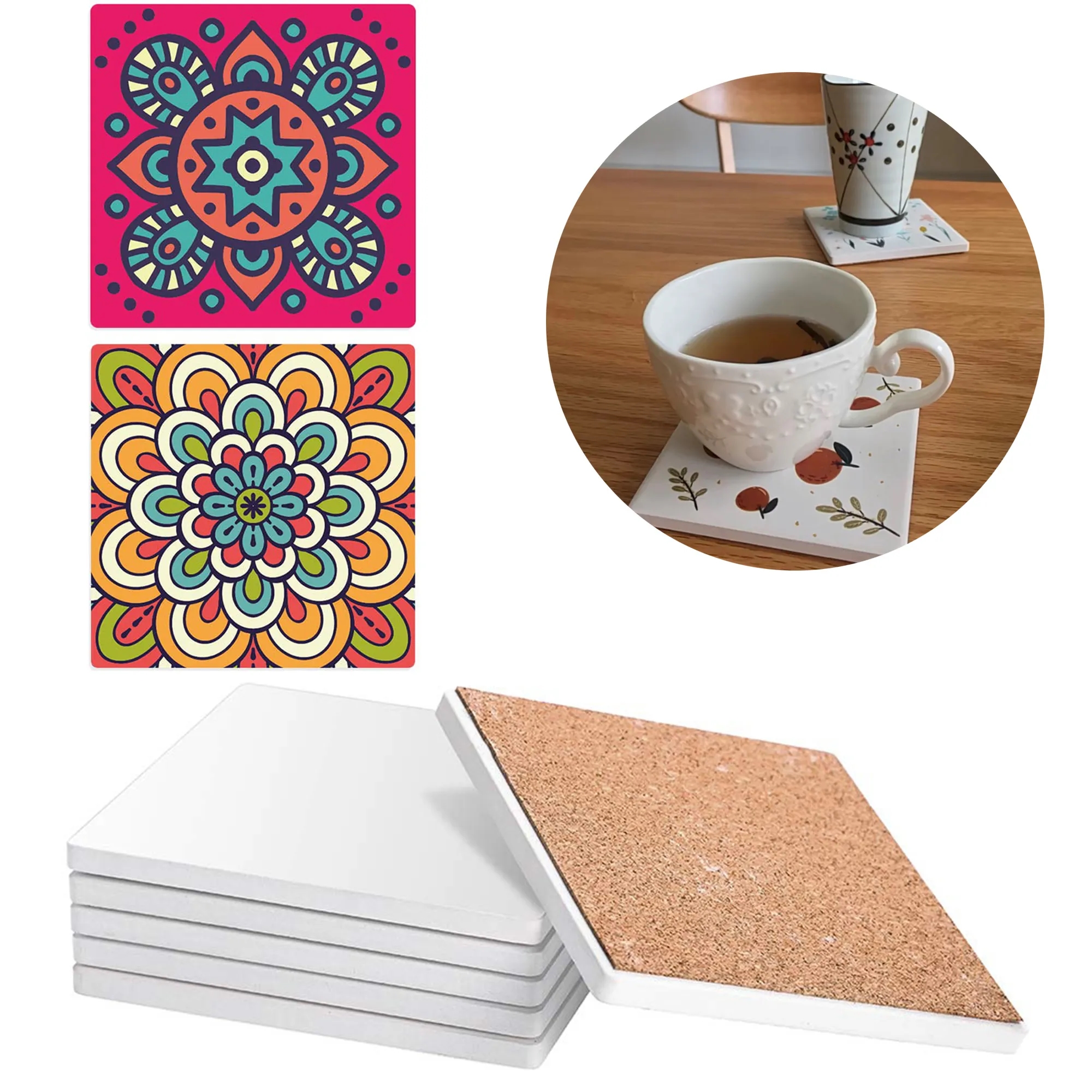 Full Color Ceramic Coaster with Cork 1