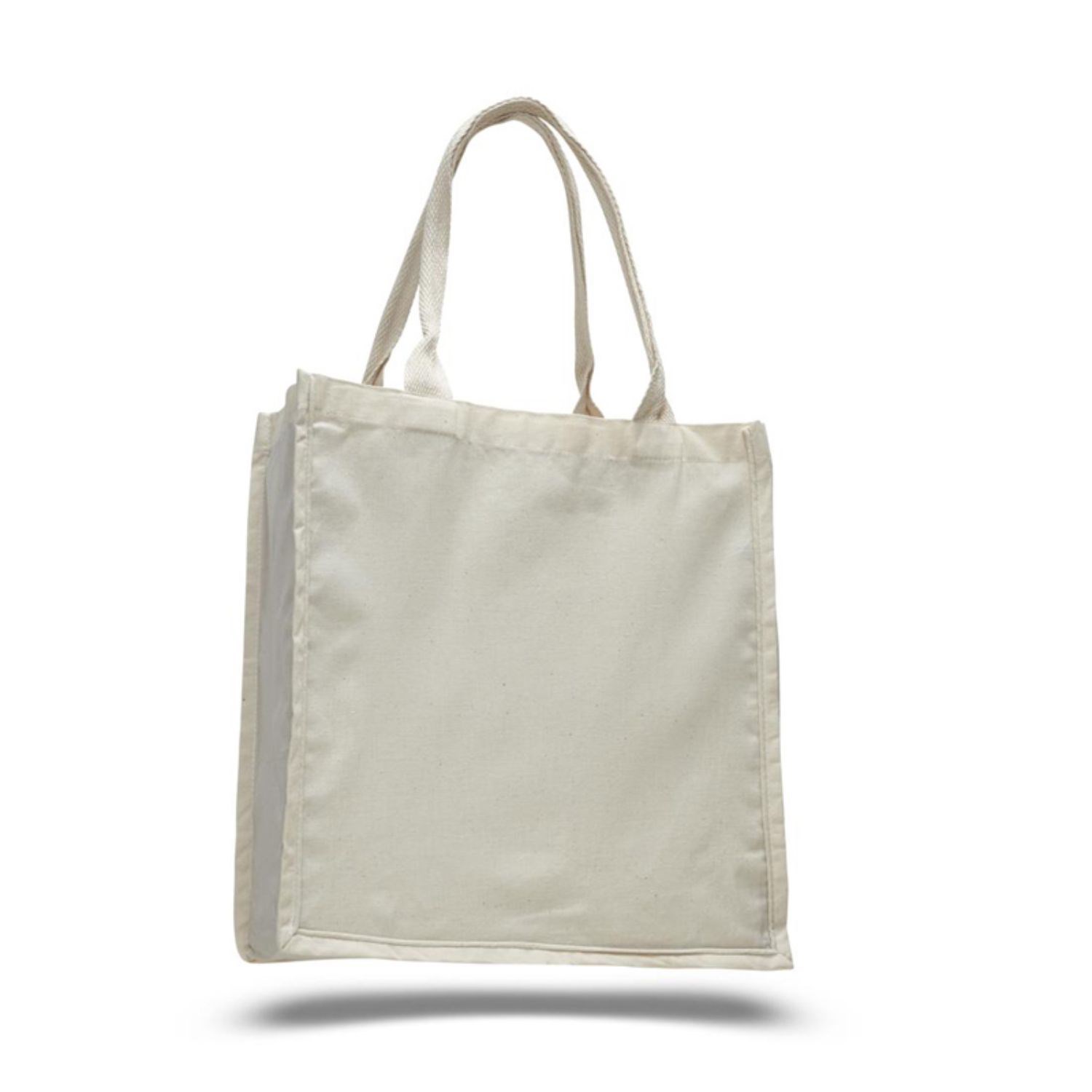 100% Cotton Canvas Fancy Web Handle Tote Bag w/ Bottom Gusset USA Decorated (15" x 16")
