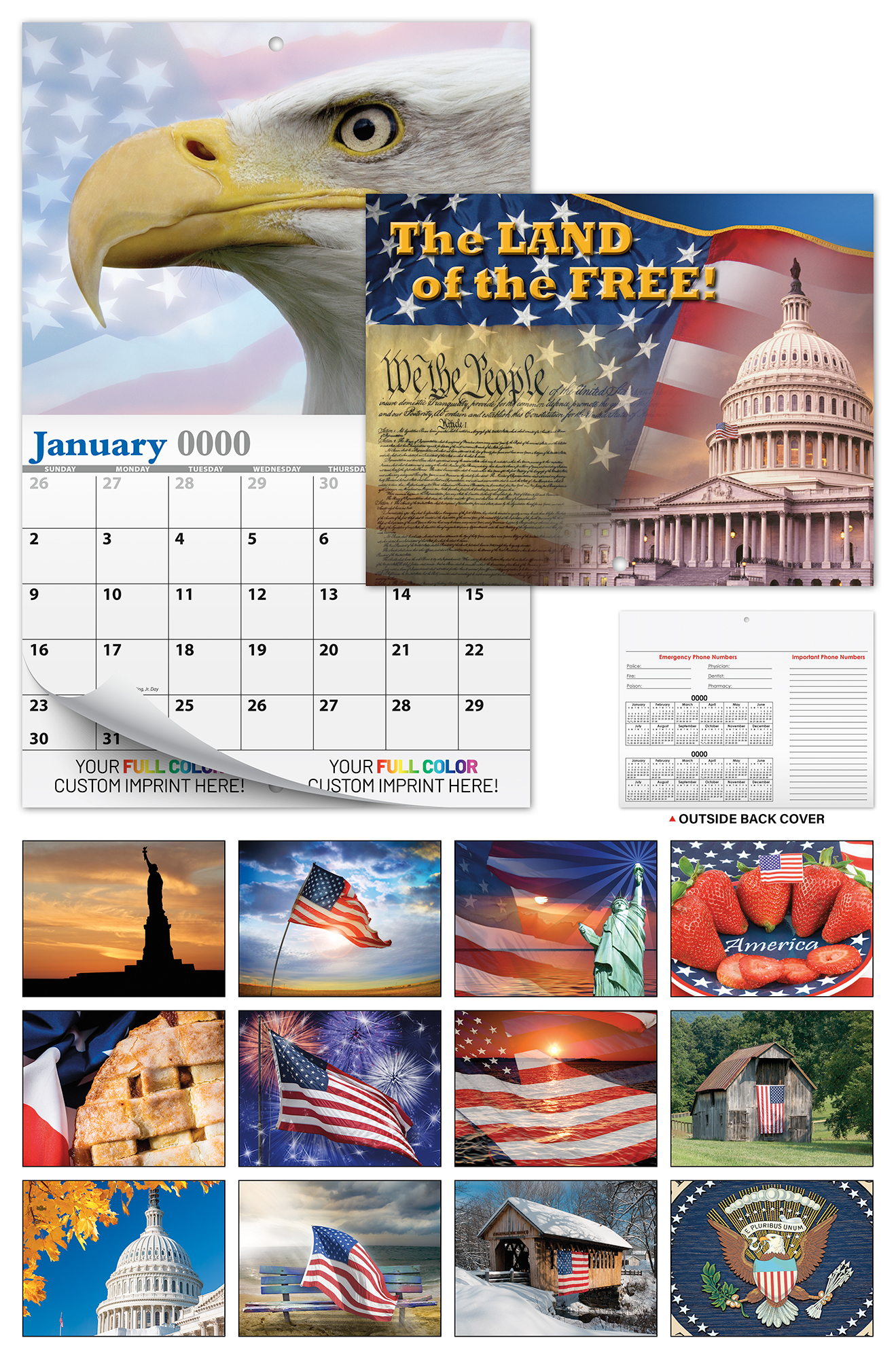 13 Month Custom Appointment Wall Calendar (High Gloss UV-Coated Cover)- LAND OF THE FREE 2
