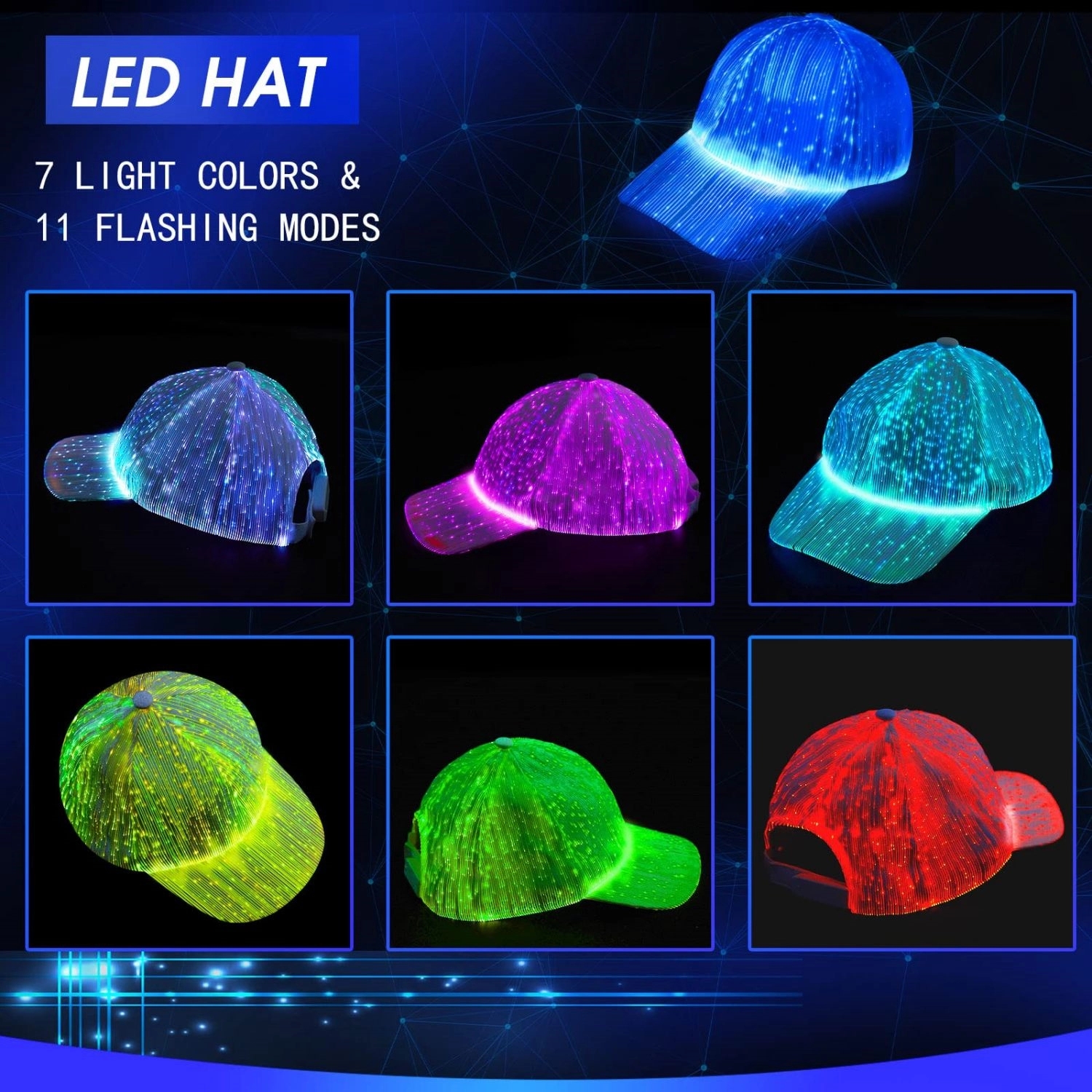 Led Hat Light Up Baseball Cap 7 Colors Luminous 5