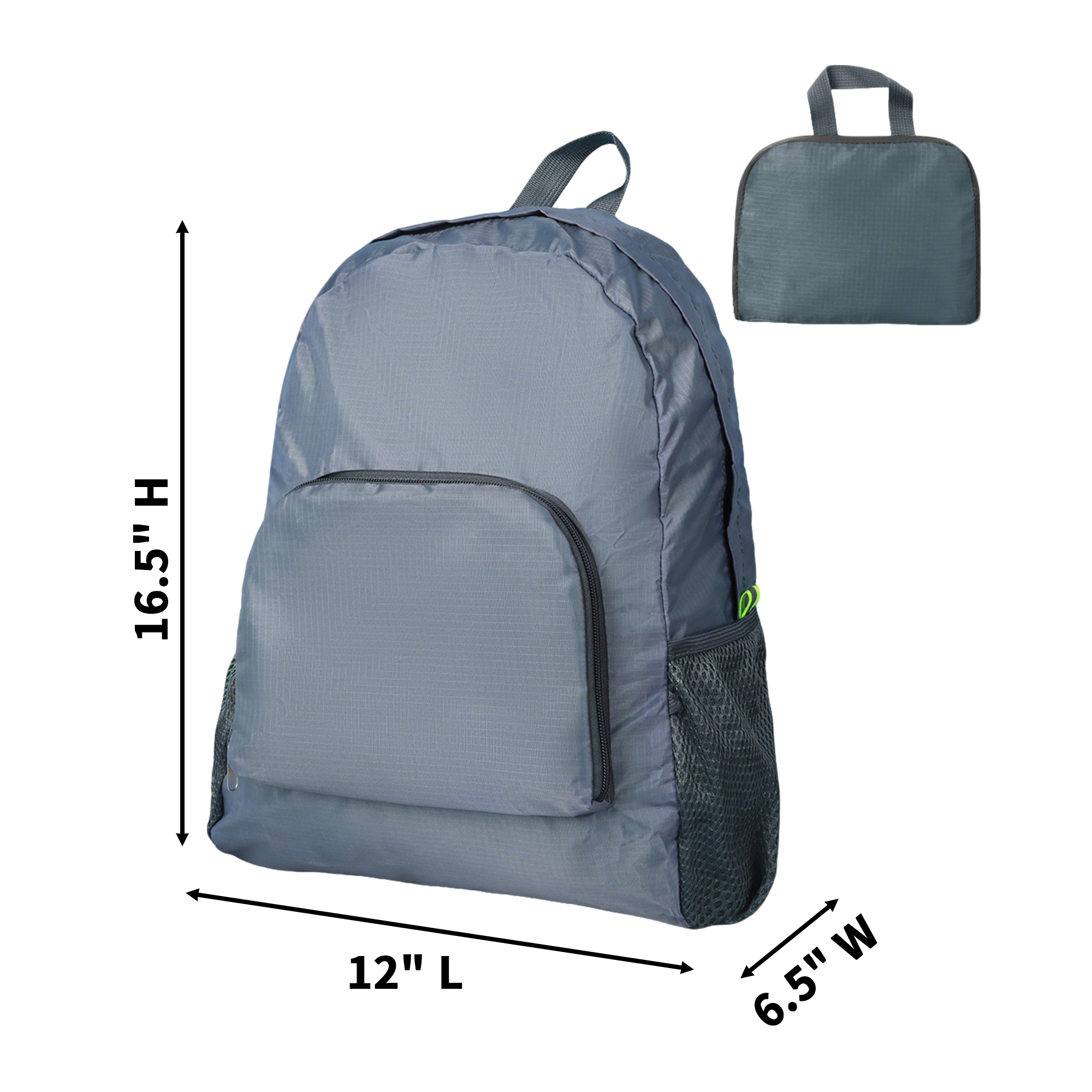210D Ripstop Foldable Travel Backpack 12" Length x 6.5" Width x 16.5" Height 2