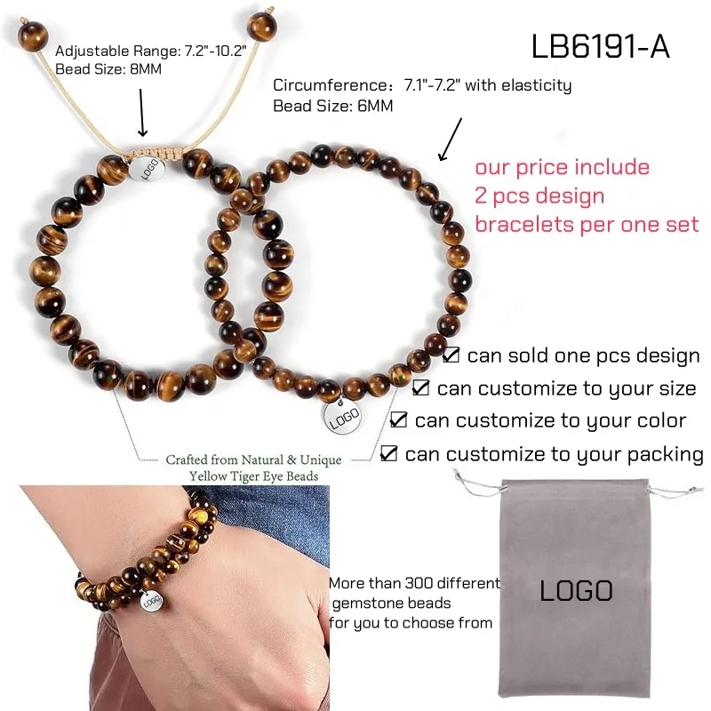 AAA Gemstone Bead Bracelets BULK Wholesale 2PCS Set 8
