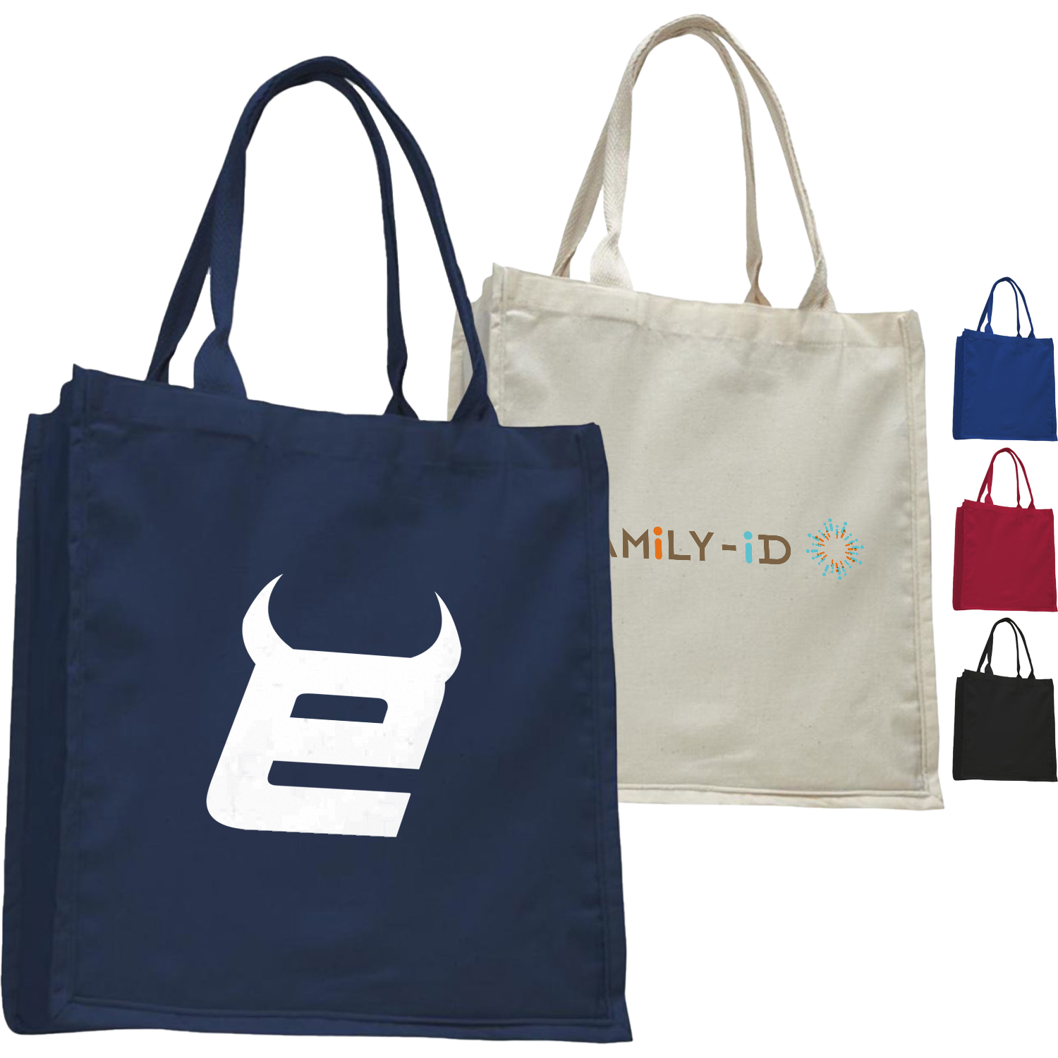 100% Cotton Canvas Fancy Web Handle Tote Bag w/ Bottom Gusset USA Decorated (15" x 16") 2