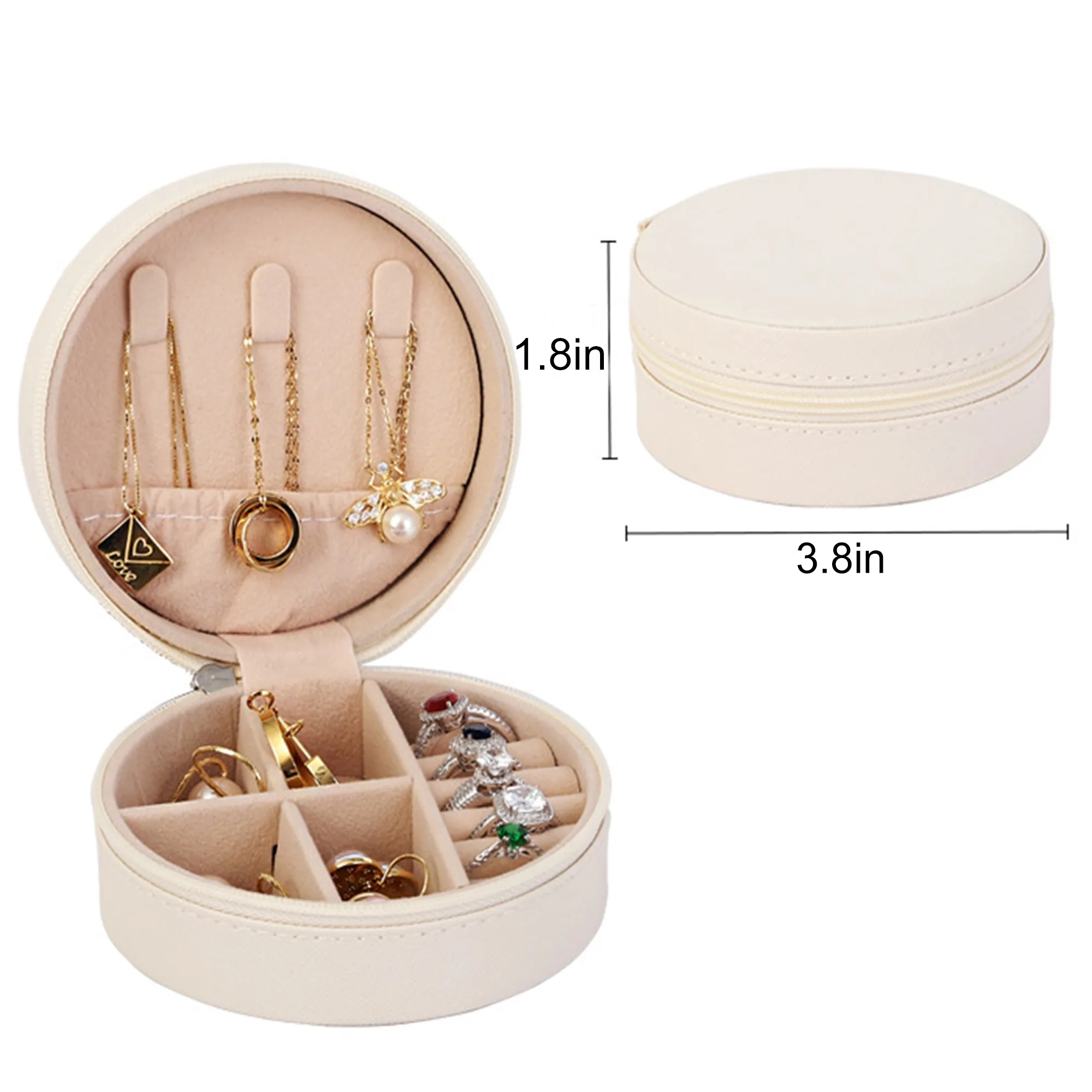 Portable Round PU Leather Jewelry Box 2