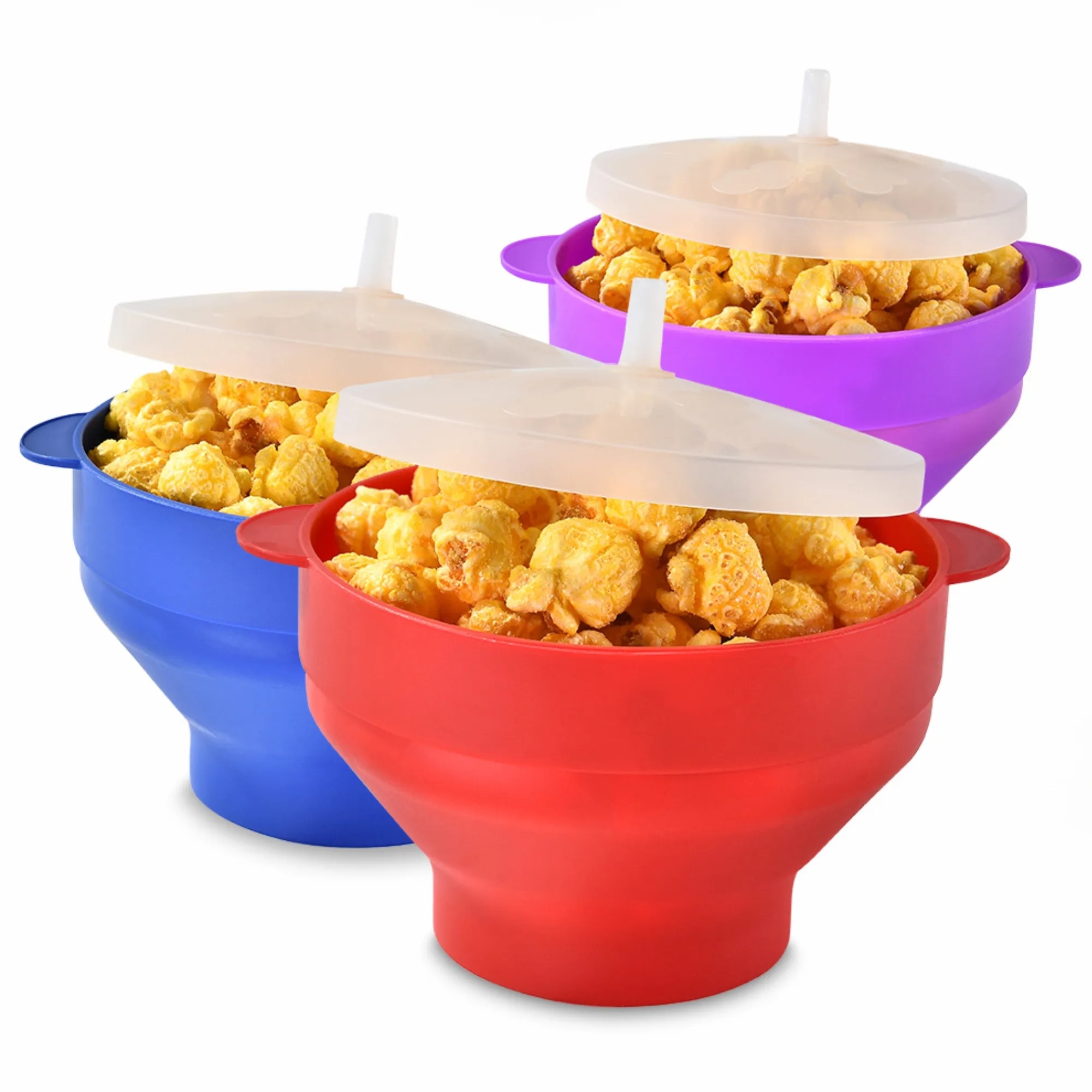 Collapsible Silicone Popcorn Bowl Bucket With Lid 4
