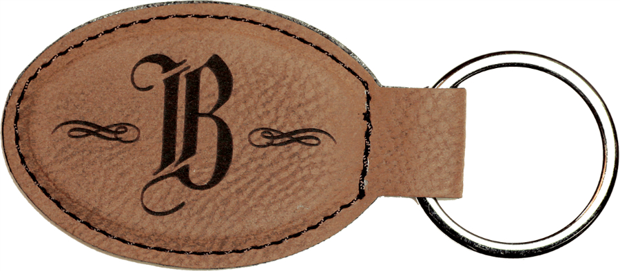 3" x 1 3/4" Dark Brown Leatherette Oval Keychain 2