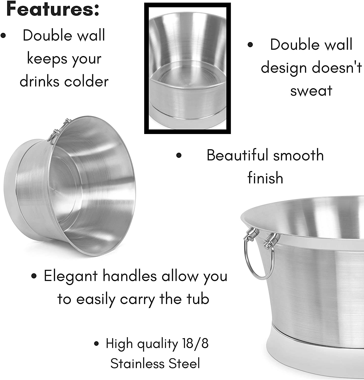 Luxury Double Wall 18/8 Stainless Steel Beverage Tub 4