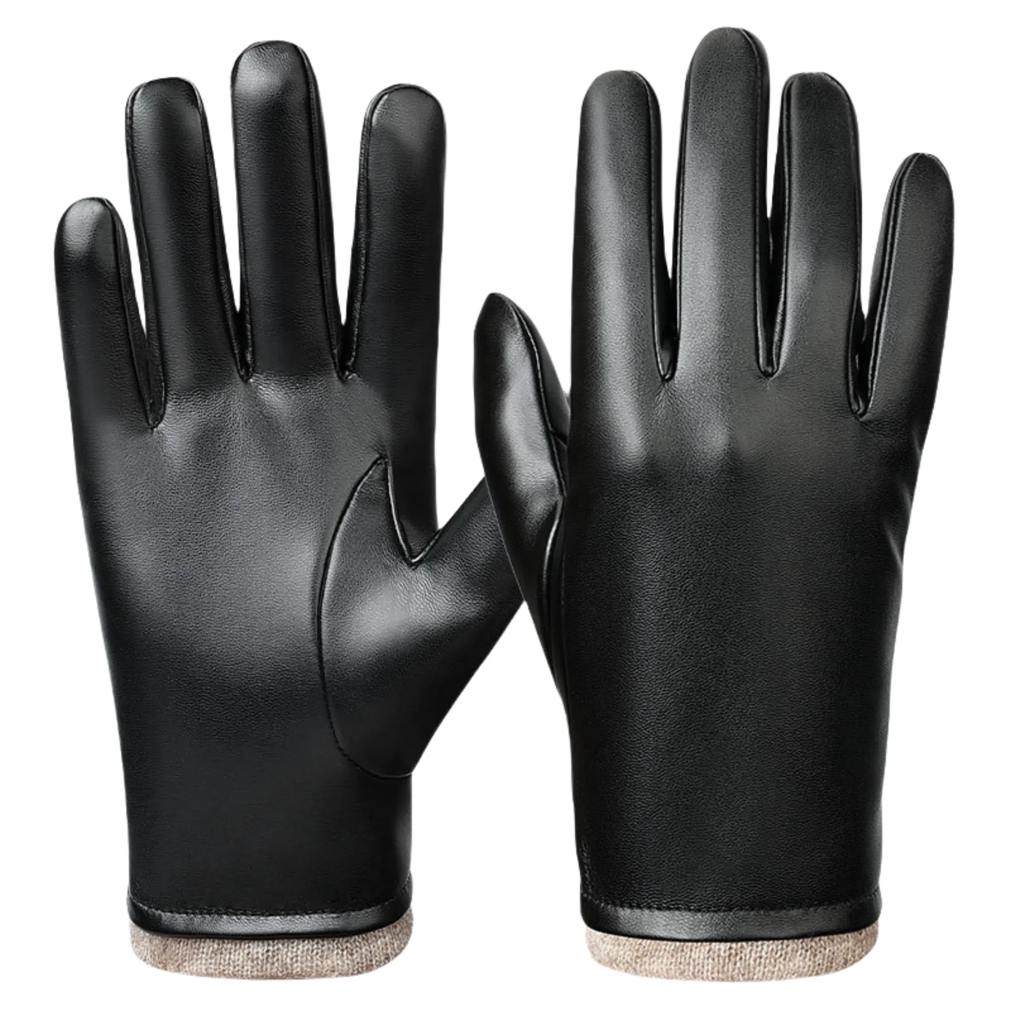 Winter PU Leather Gloves Warm Wool Lining Touchscreen 5