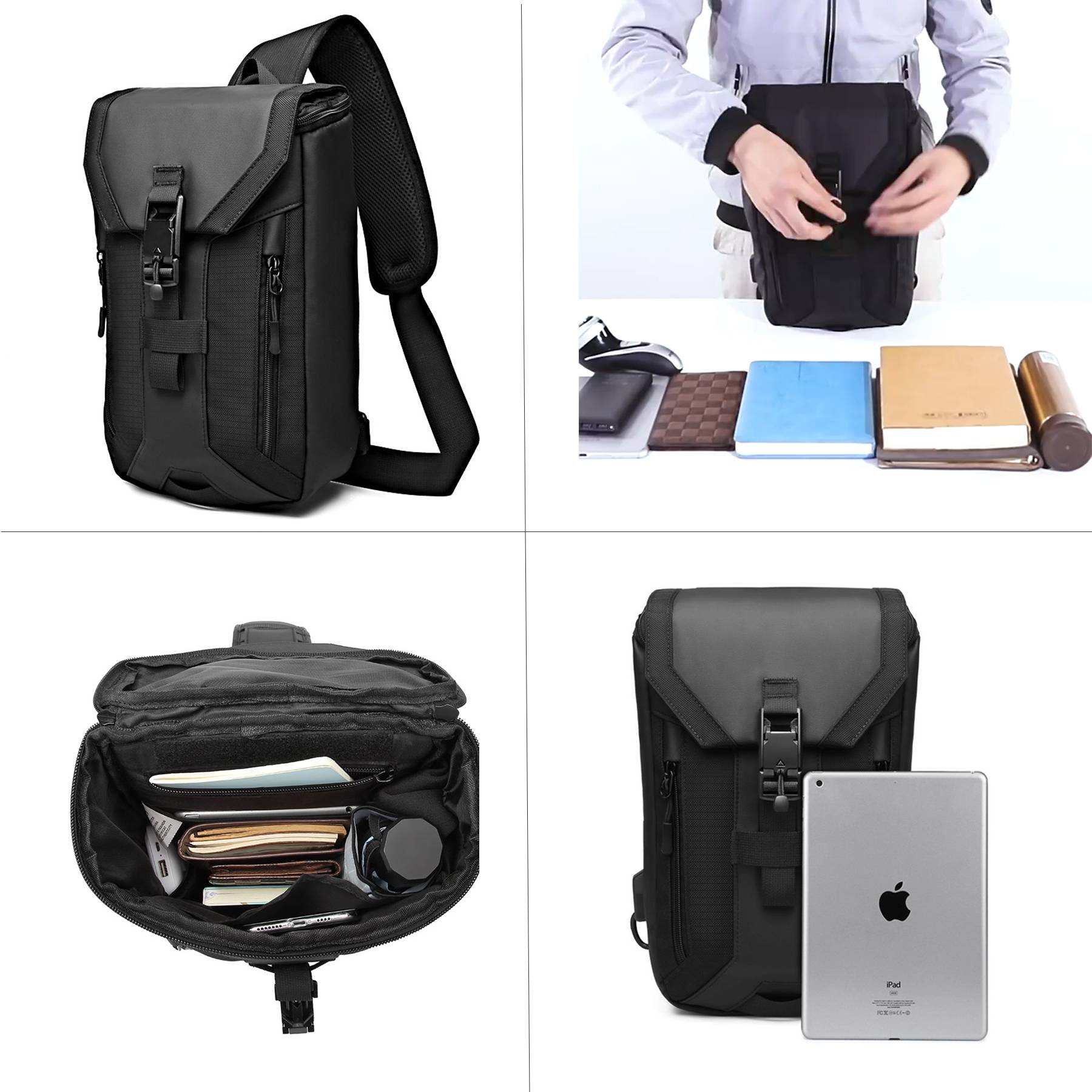 Oxford Waterproof Crossbody Sling Bag With USB Charging Port 4
