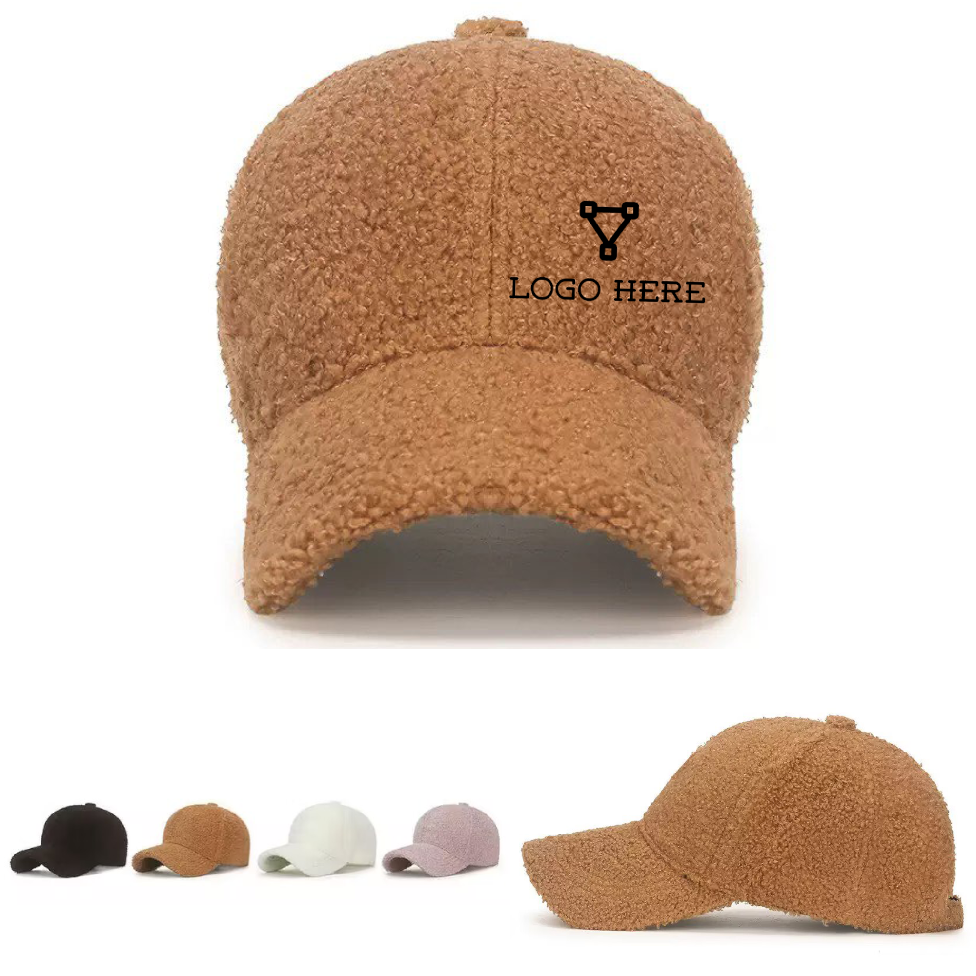 Embroidered Winter lambswool baseball cap 1