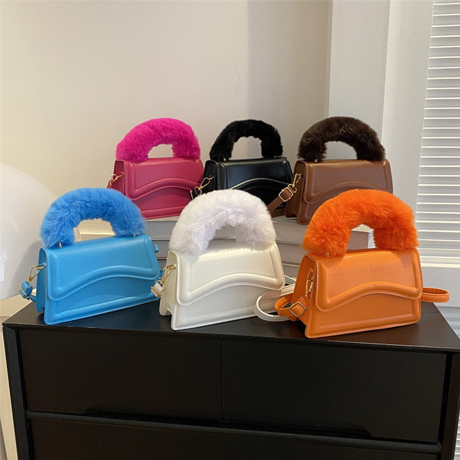 PU Solid Color Portable Diagonal Bag 2