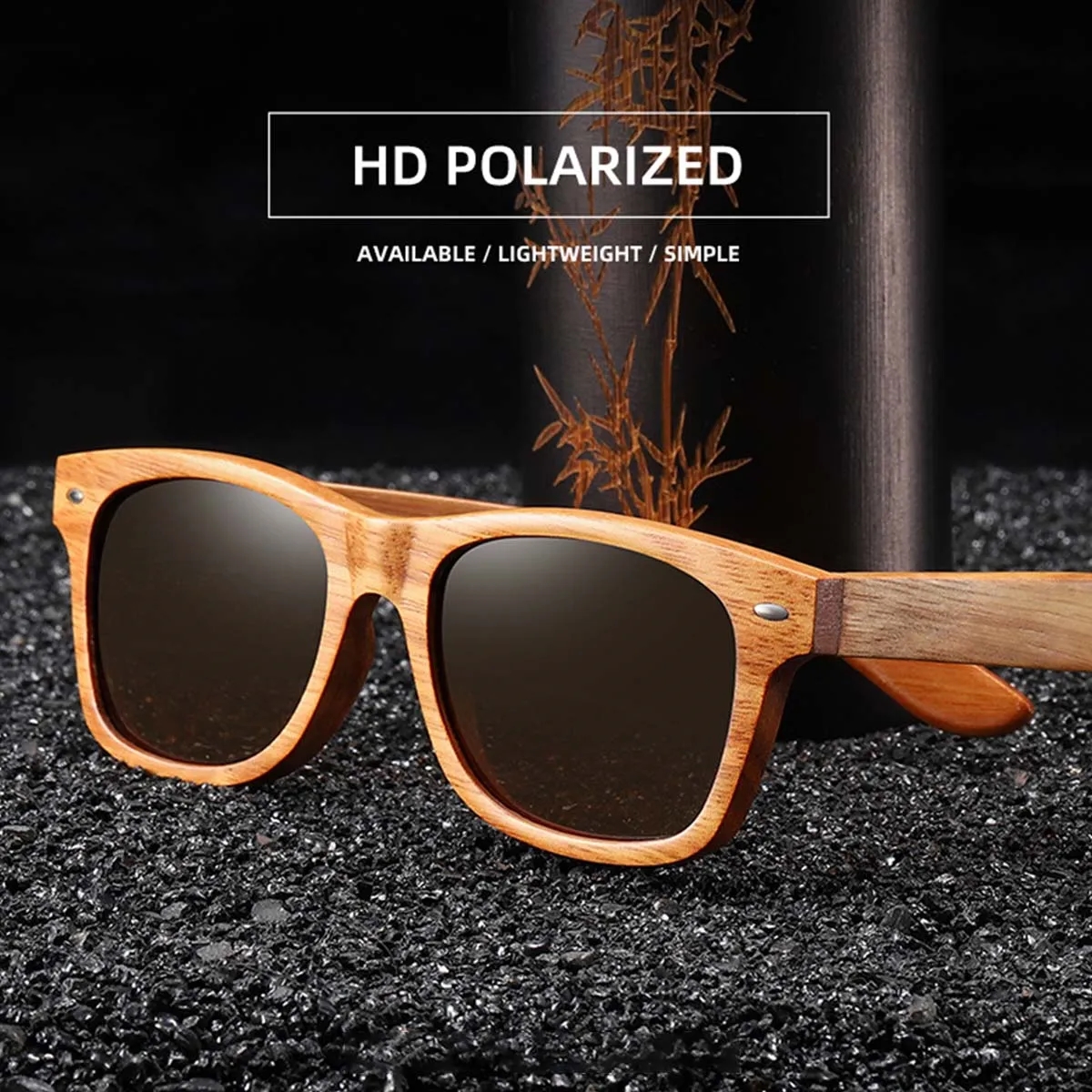 UV400 Unisex Wooden Frame Square Polarized Sunglasses 5