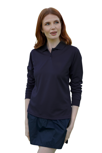 Women's Vansport Omega Long Sleeve Solid Mesh Tech Polo 18