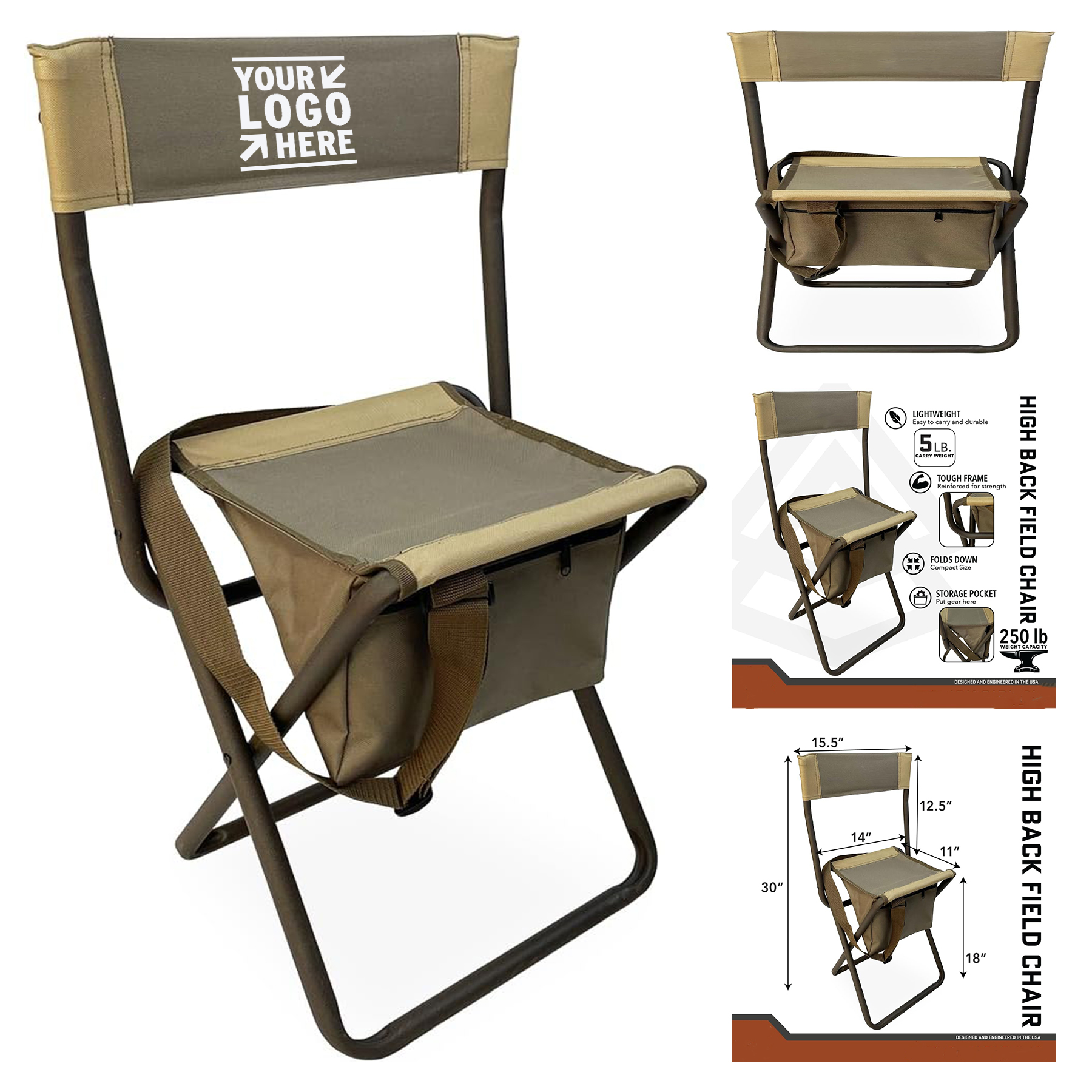 Support 250 LBS Sierra High Field Hunting Lightweight Heavy Duty Folding Chair Stool 2