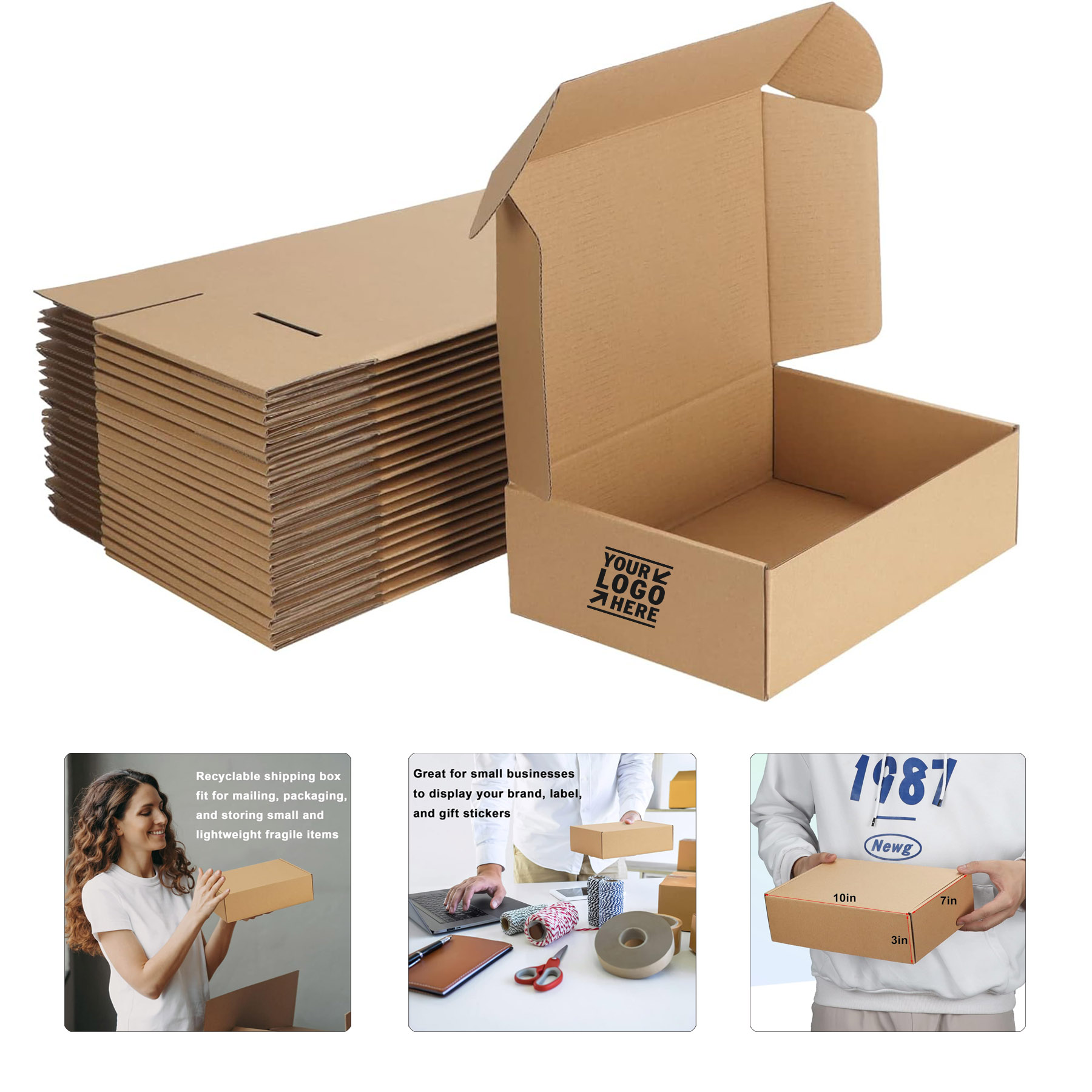 10x7x3 Inches Corrugated Cardboard Crush Resistant Shipping Box for Mailing Packing 2