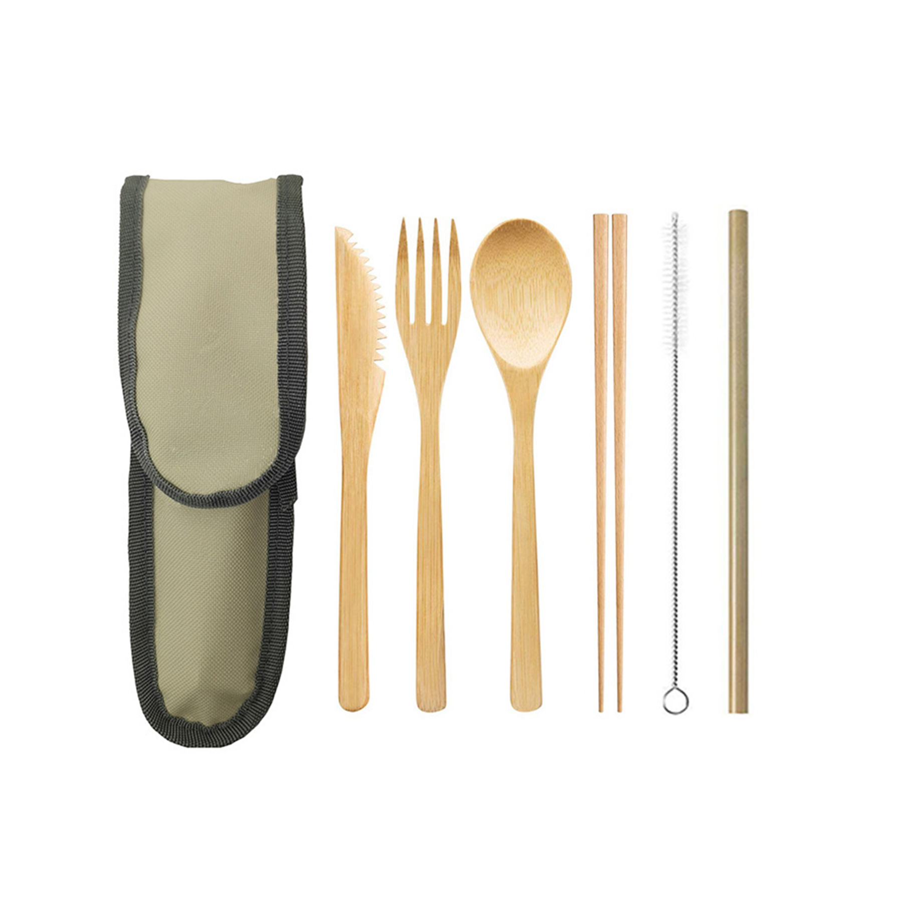 Portable 6-In-1 Bamboo Cutlery Set With Pouch 5