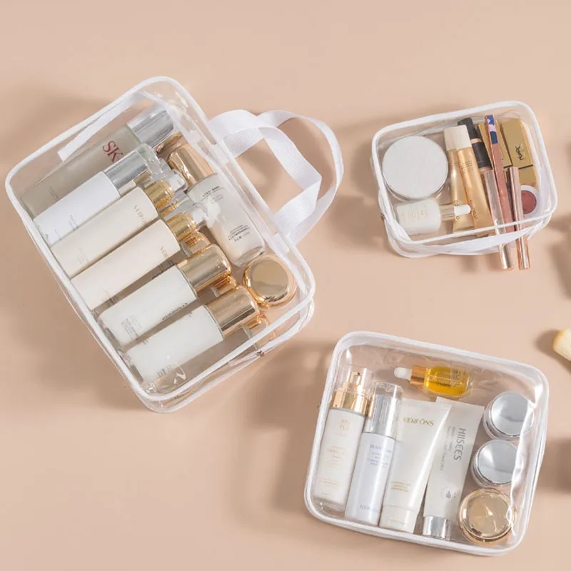 3 Piece Clear PVC Cosmetic Toiletry Bag Set 2