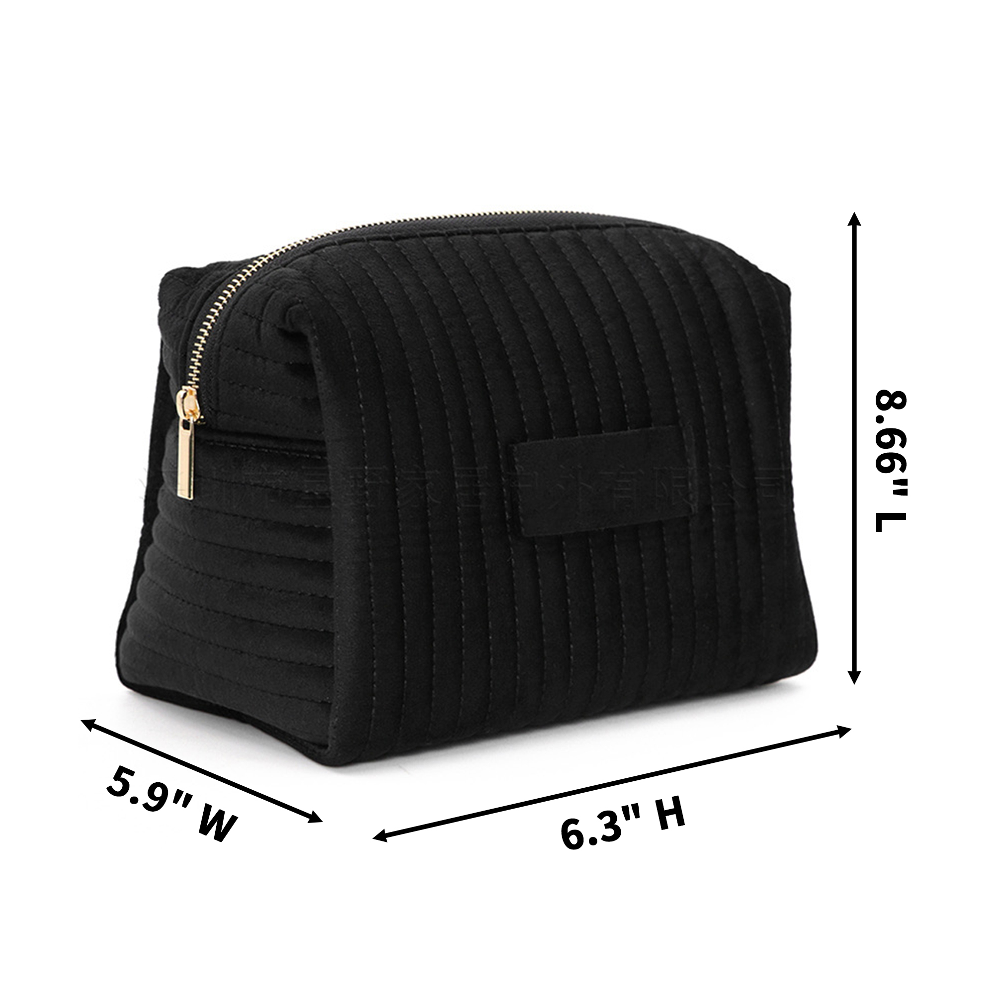Quilted Velvet Cosmetic Organizer With Gold Zipper 8.66" x 5.9" x 6.3" 6