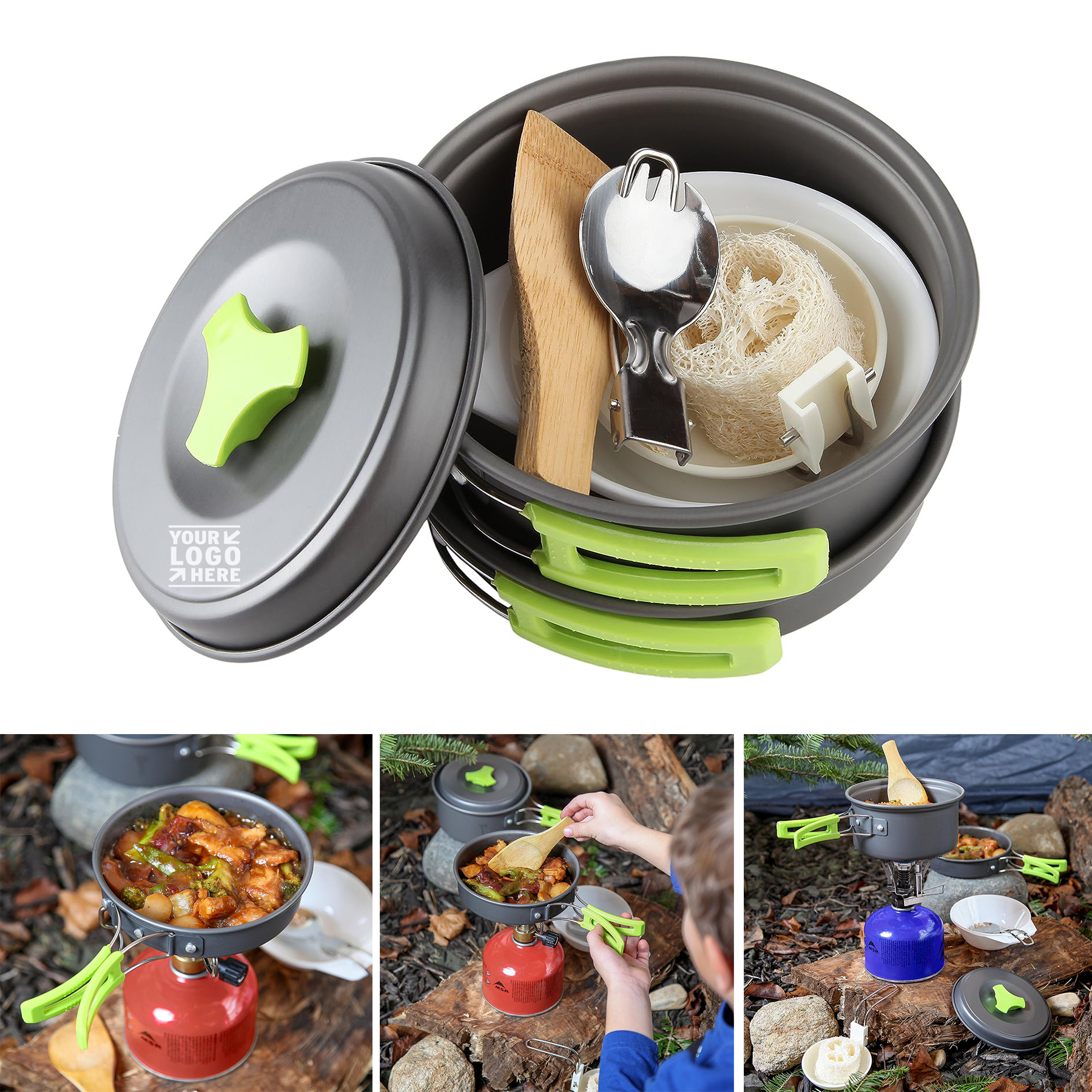 Portable Camping Cooking Pots Pans Set Cookware Mess Kit Backpacking Gear 2
