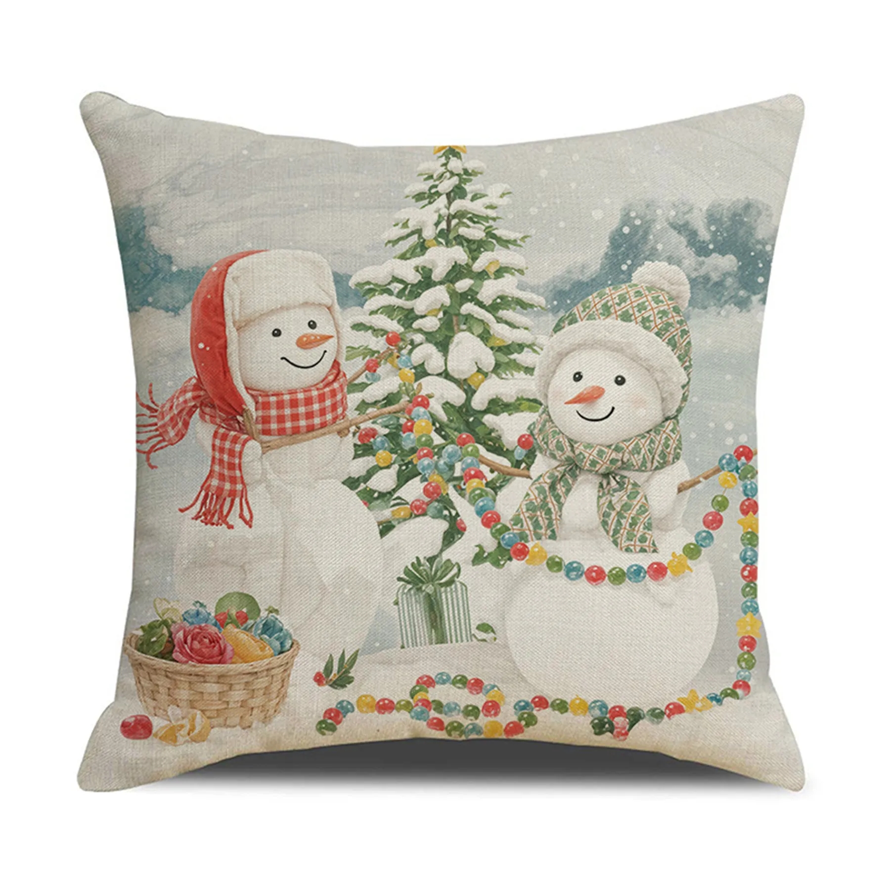 Flax Christmas Snowman Printed Pillowcase 2