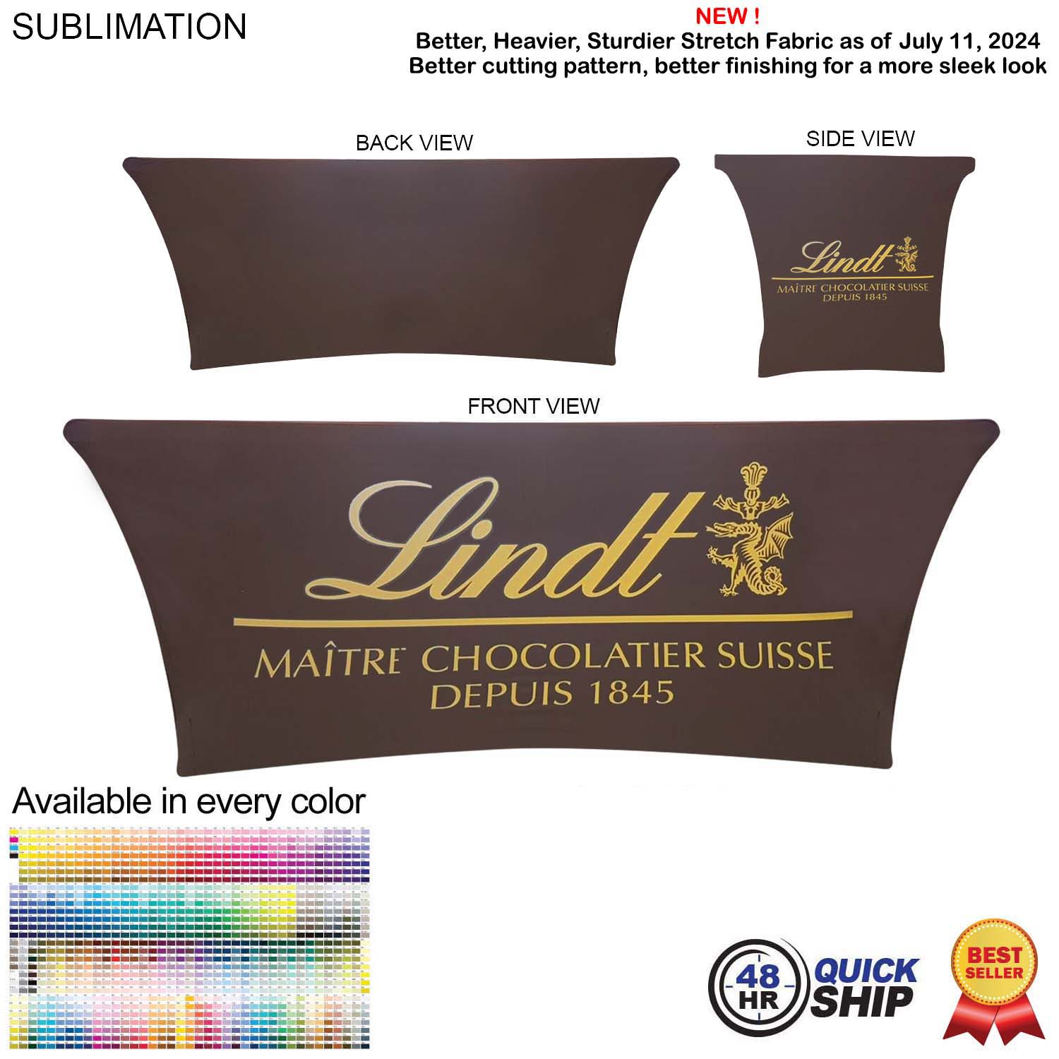 48 Hr Quick Ship - Sublimated Stretch Curved Fit Table Throw for 6ft table, 4 sided, Closed Back 4