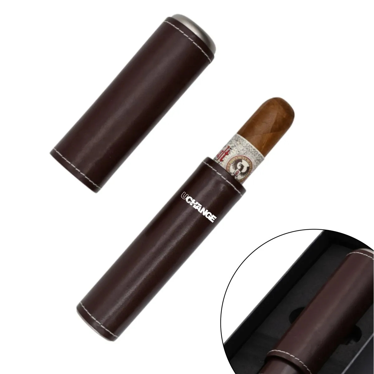 Portable Genuine Leather Single Cigar Travel Tube Case 6