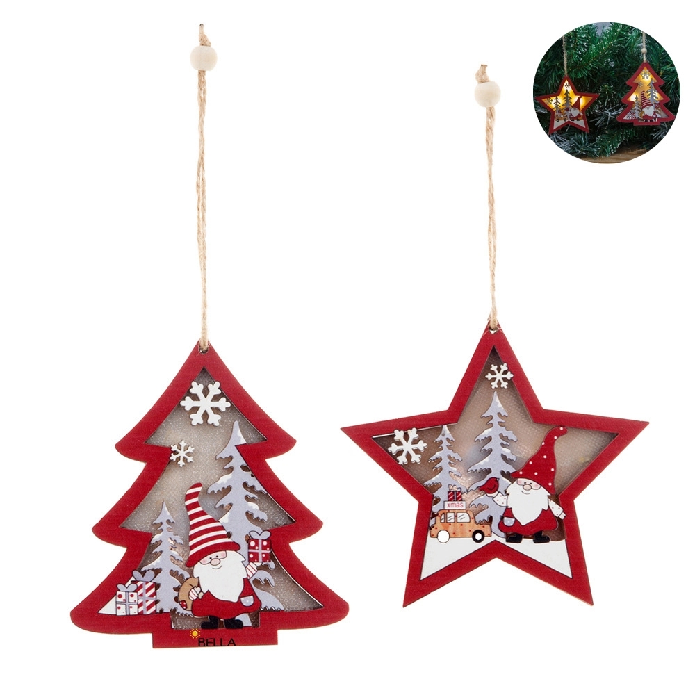 Christmas Wood Cutouts Pendants With Led Lights 5